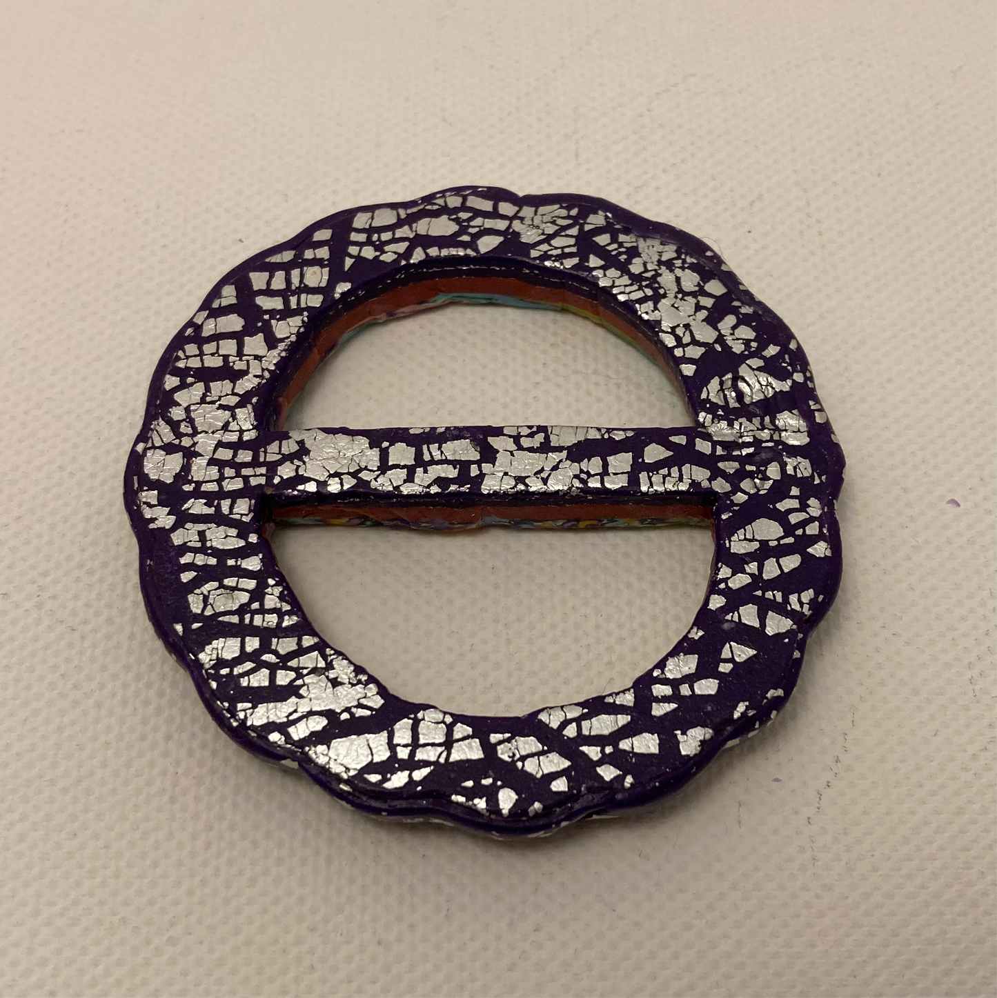 Purple Stripes with Purple Foil Leaf Scarf Buckle