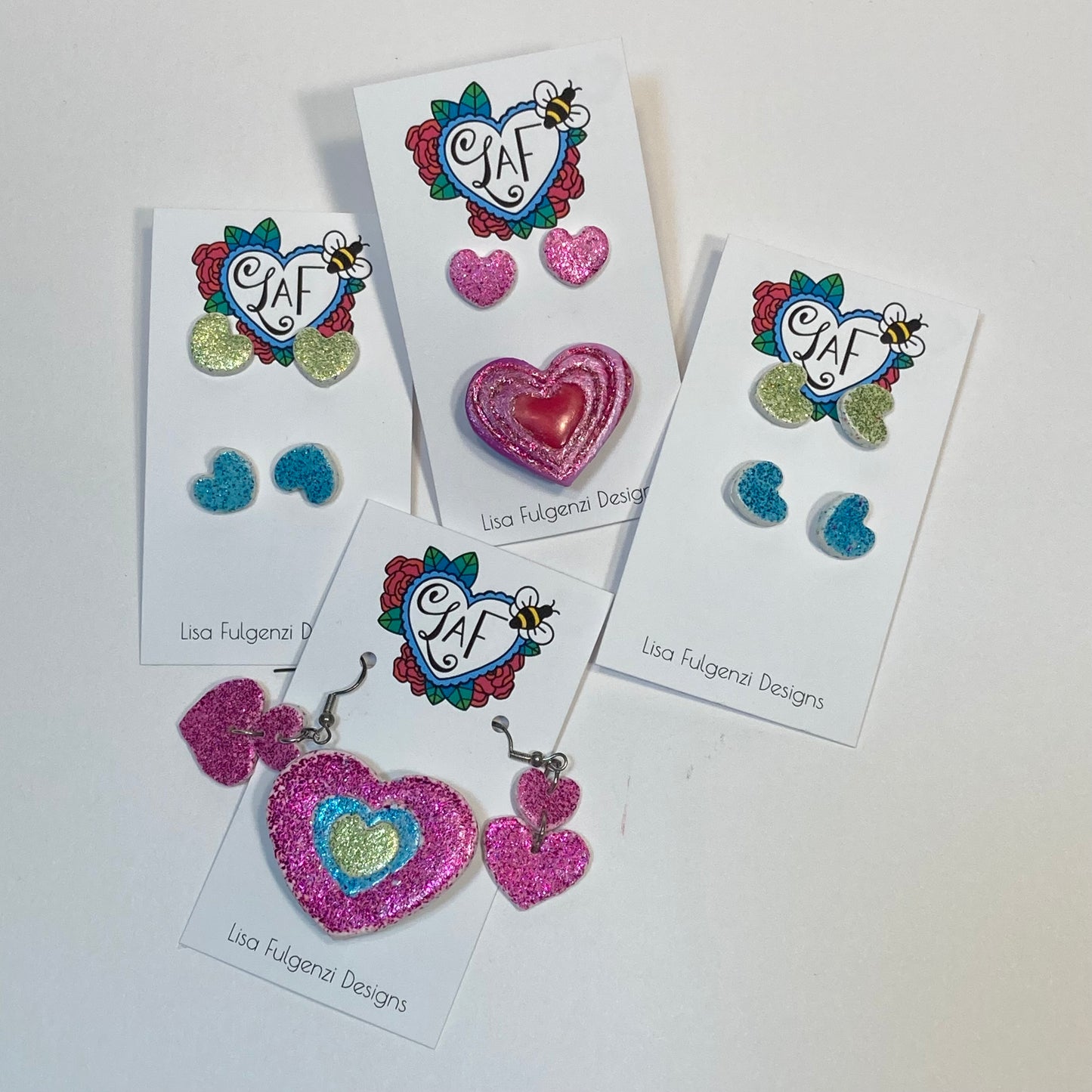 Sweet Heart Glitter Earrings Lavendar Posts