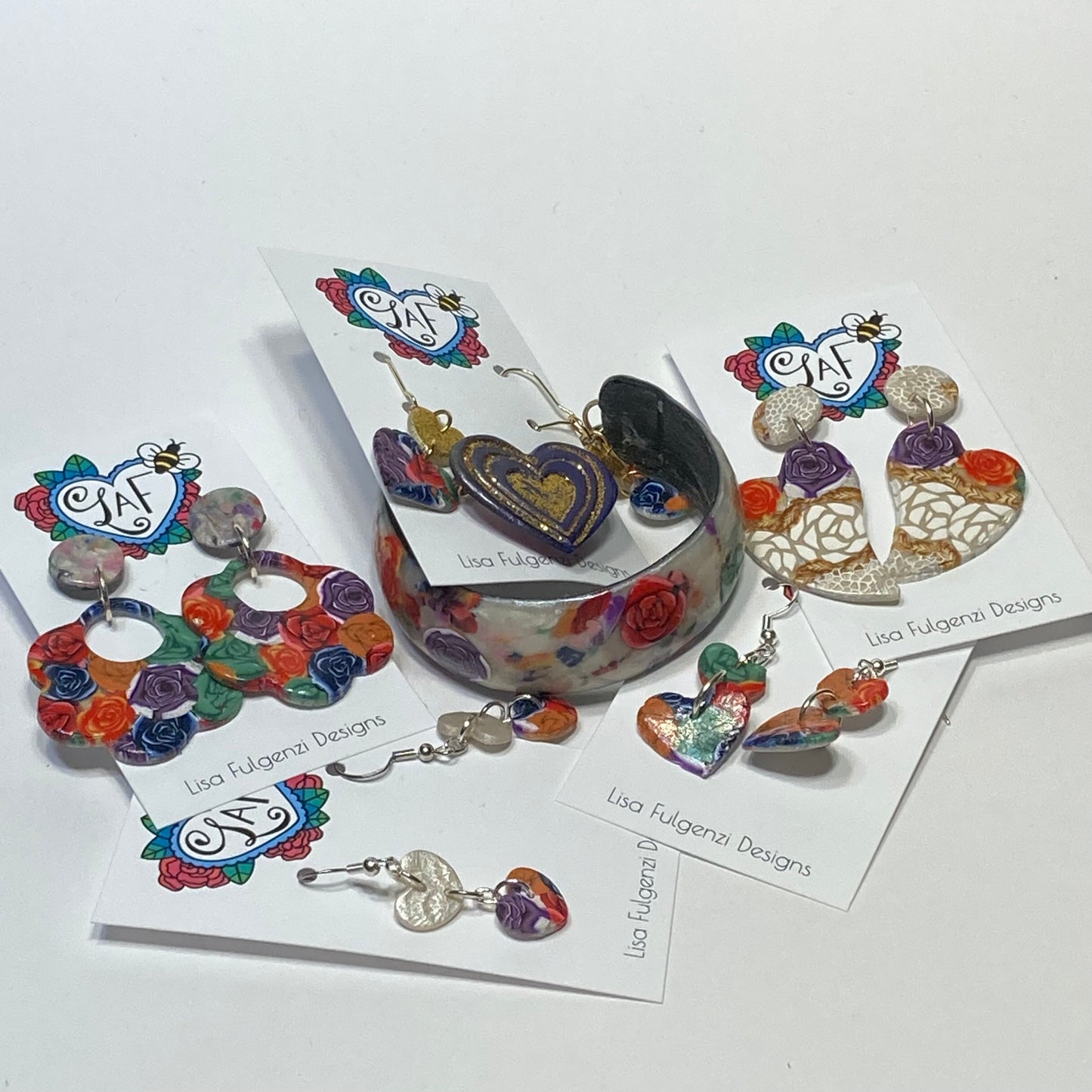 Rose Bouquet Double Heart Earrings