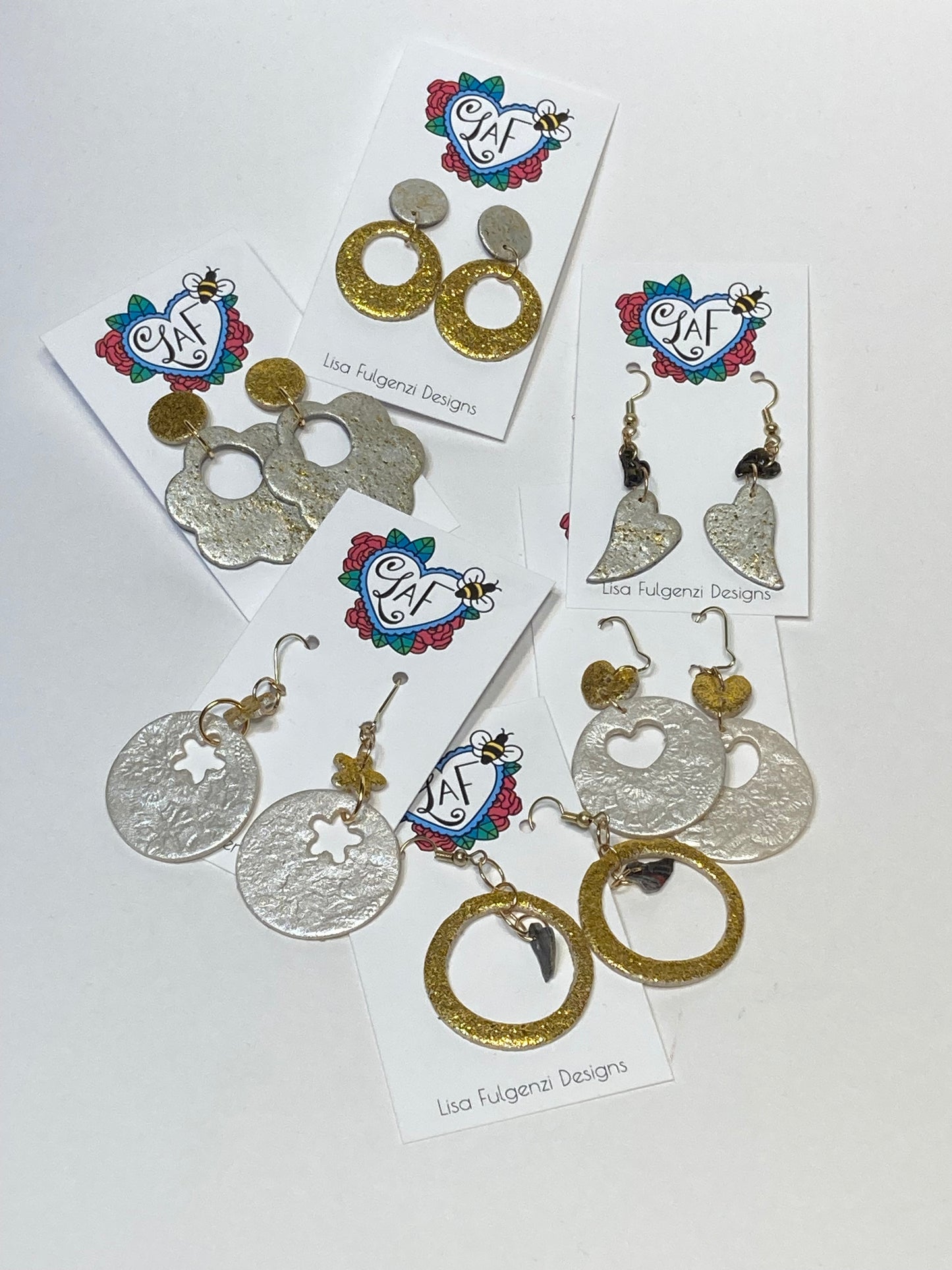 Gold Sparkle Flowers and Pearl Lace Earrings