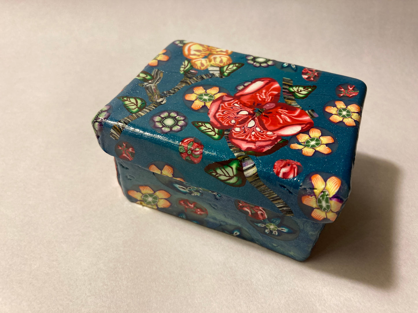 Butterfly and Flowers Polymer Clay Veneer Decorative Box