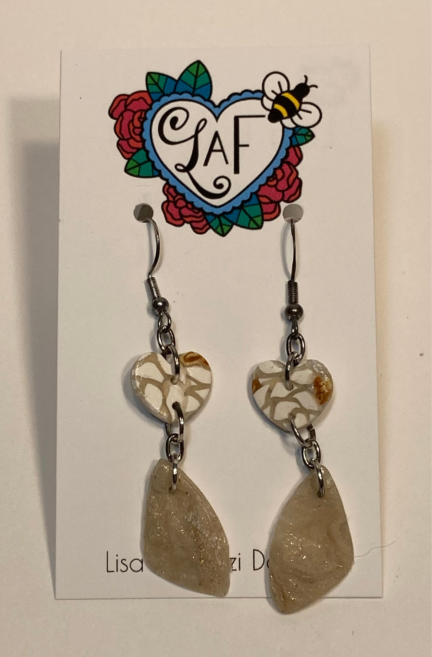Rose Lace Heart and Marble Earrings