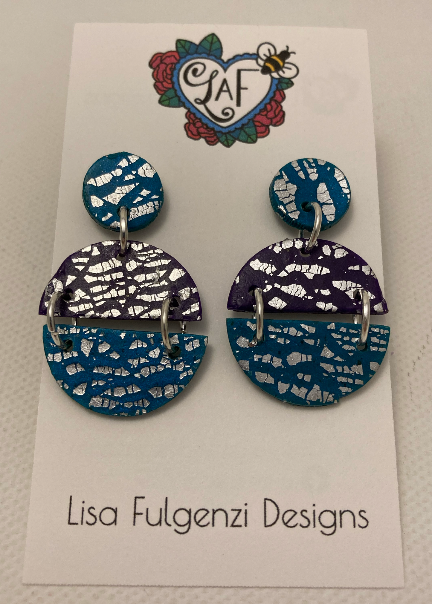 Turquoise and Purple Silver Leaf Circular Post Earrings