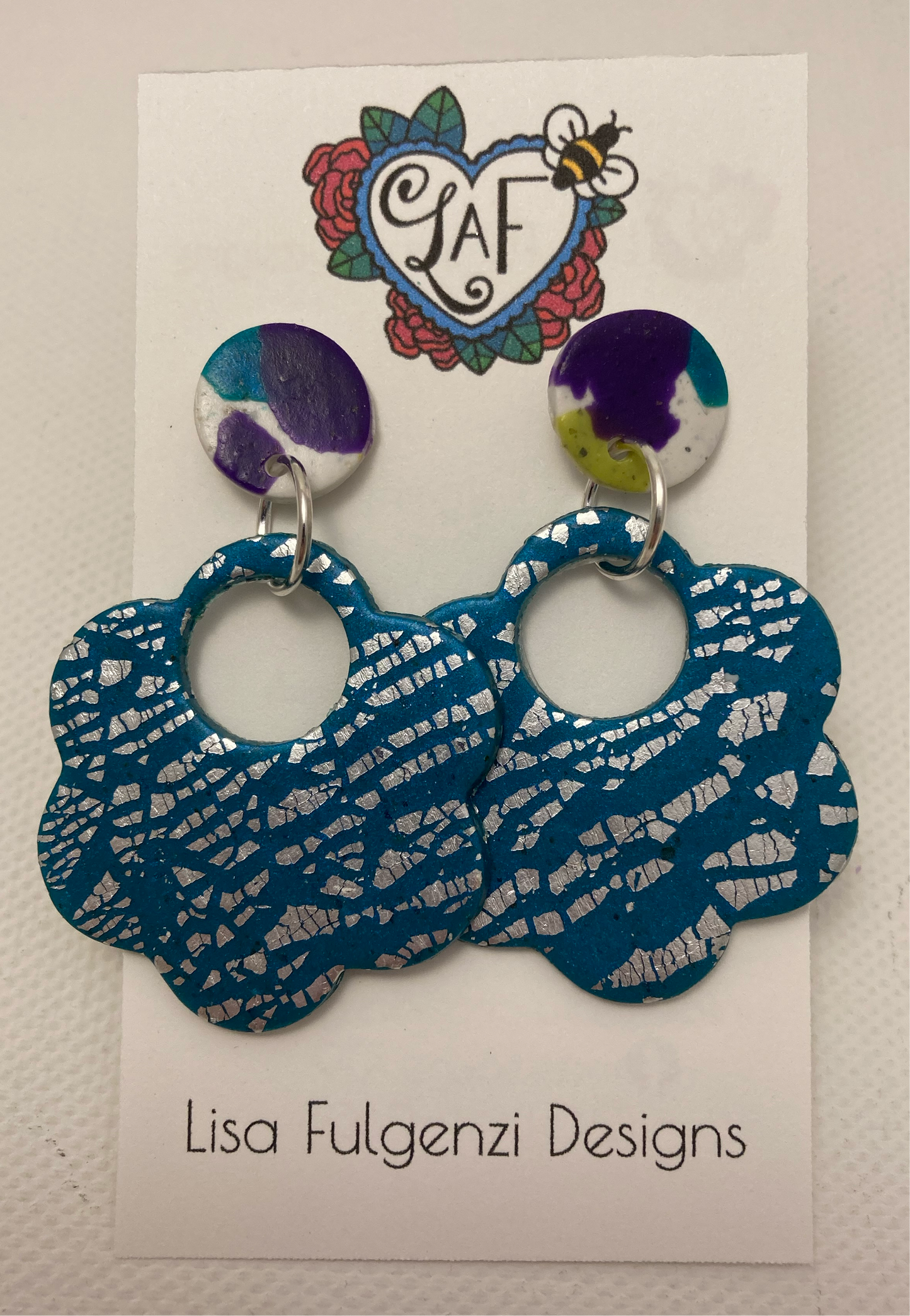 Terrazzo and Foil Leaf Turquoise Flower Post Earrings