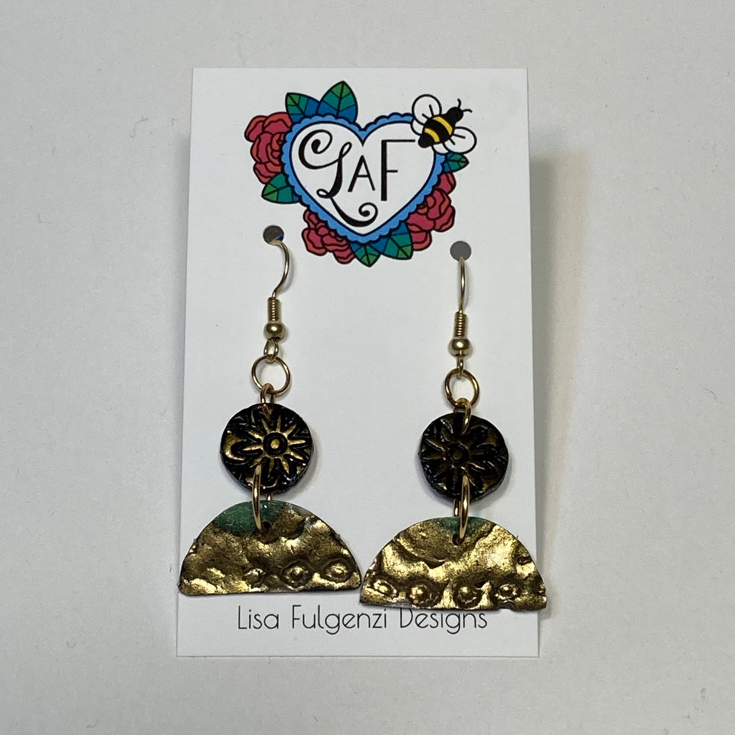 Black and Gold Metallic Lace Textured Earrings