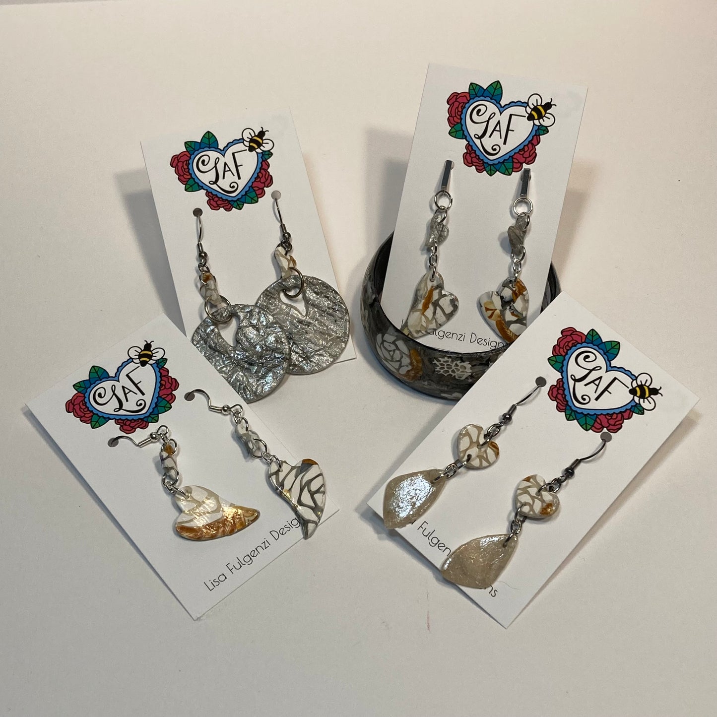 Rose Lace Heart and Marble Earrings