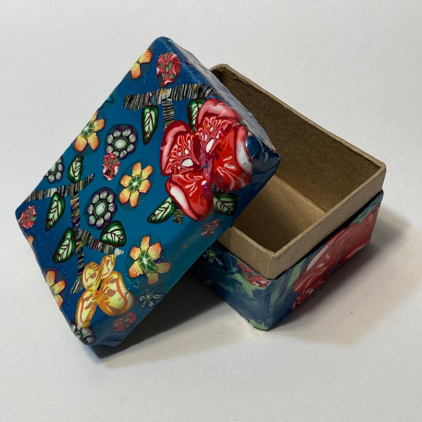 Butterfly and Flowers Polymer Clay Veneer Decorative Box