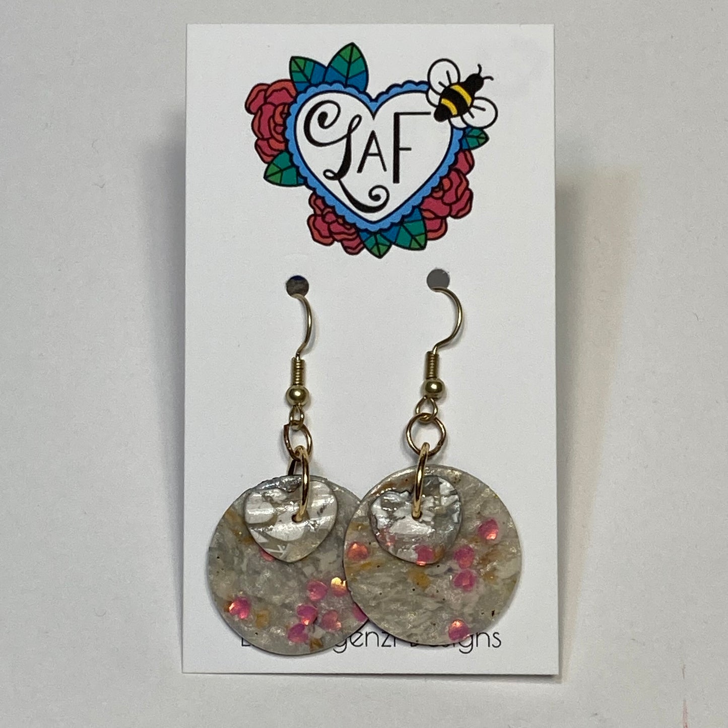Galaxy Pink Heart and White Rose Heart Earrings