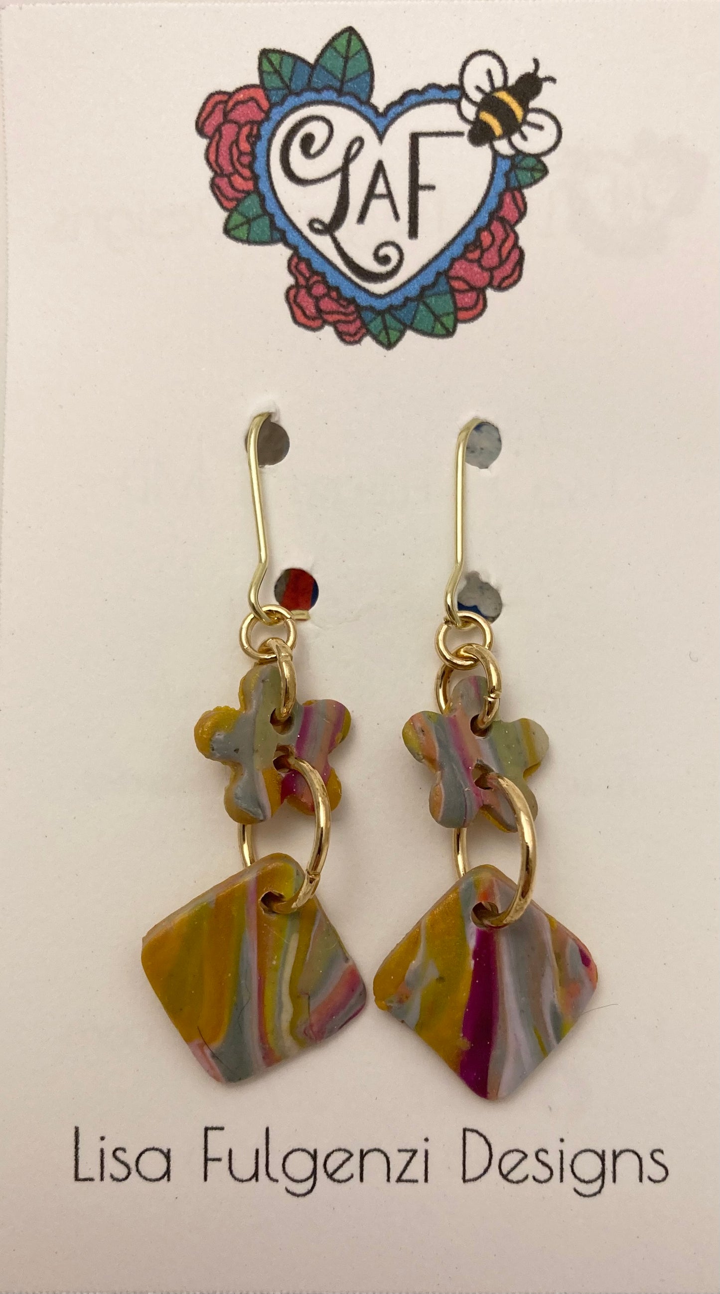 Multicolor with Gold Small Earrings