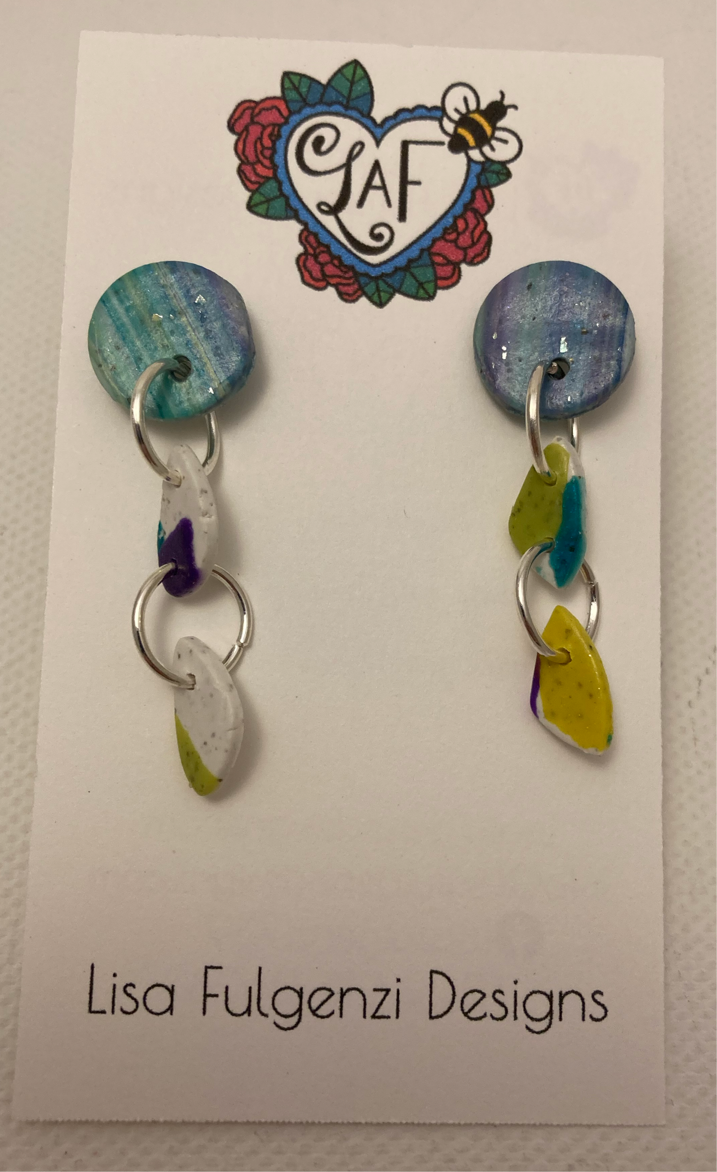 Terrazzo with Purple and Turquoise Stripes Post Earrings
