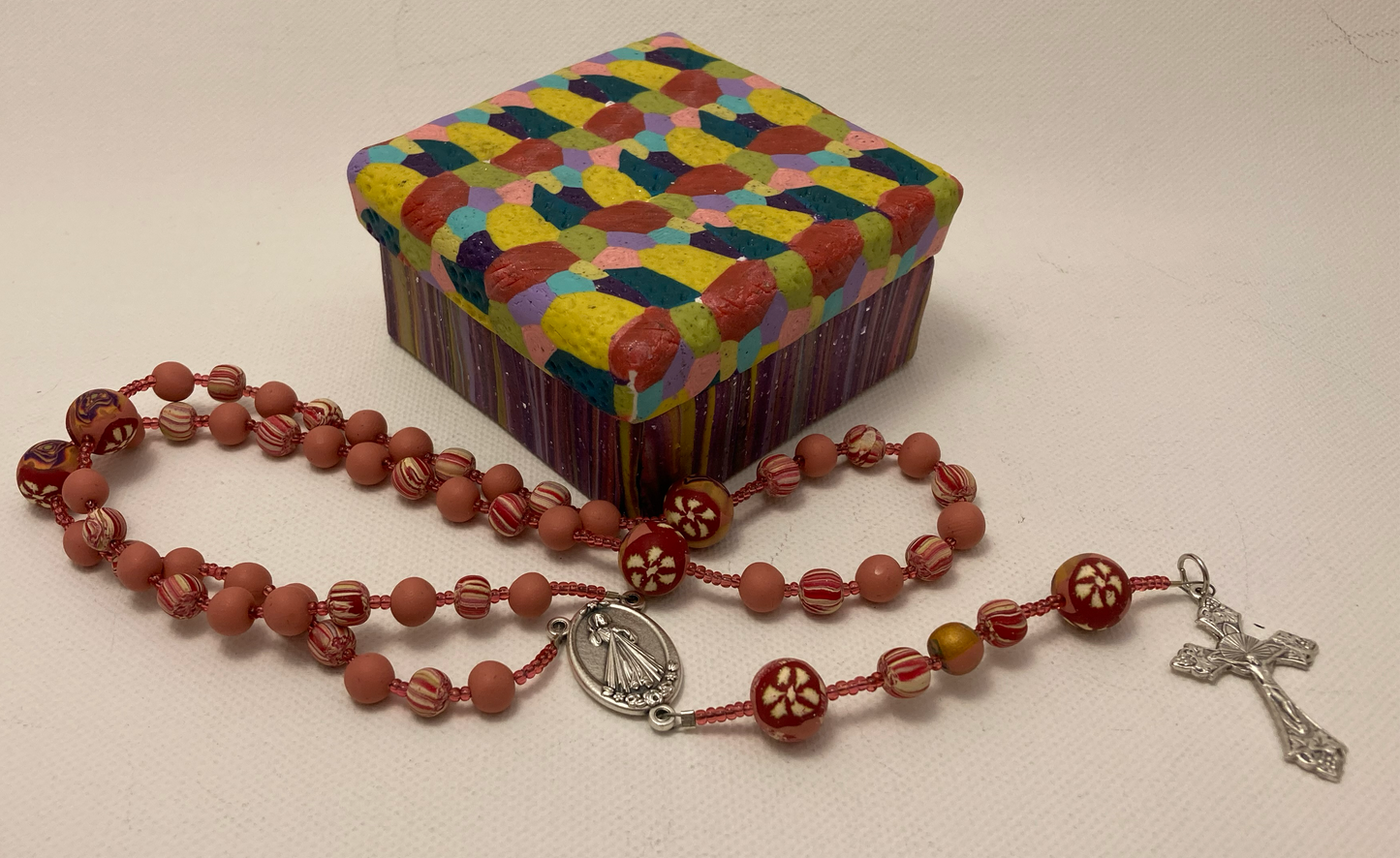 Textured Slab and Purple Stripes Rosary and Box Set