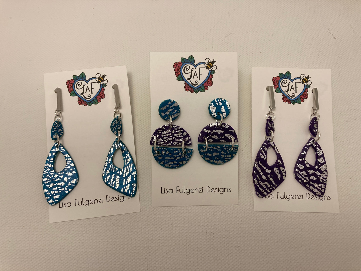 Turquoise Foil Leaf Angular Silver Post Dangle Earrings