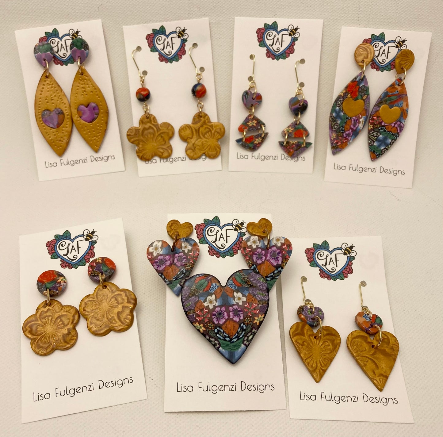 Flower Kaleidoscope with Gold Heart Inset Post Earrings