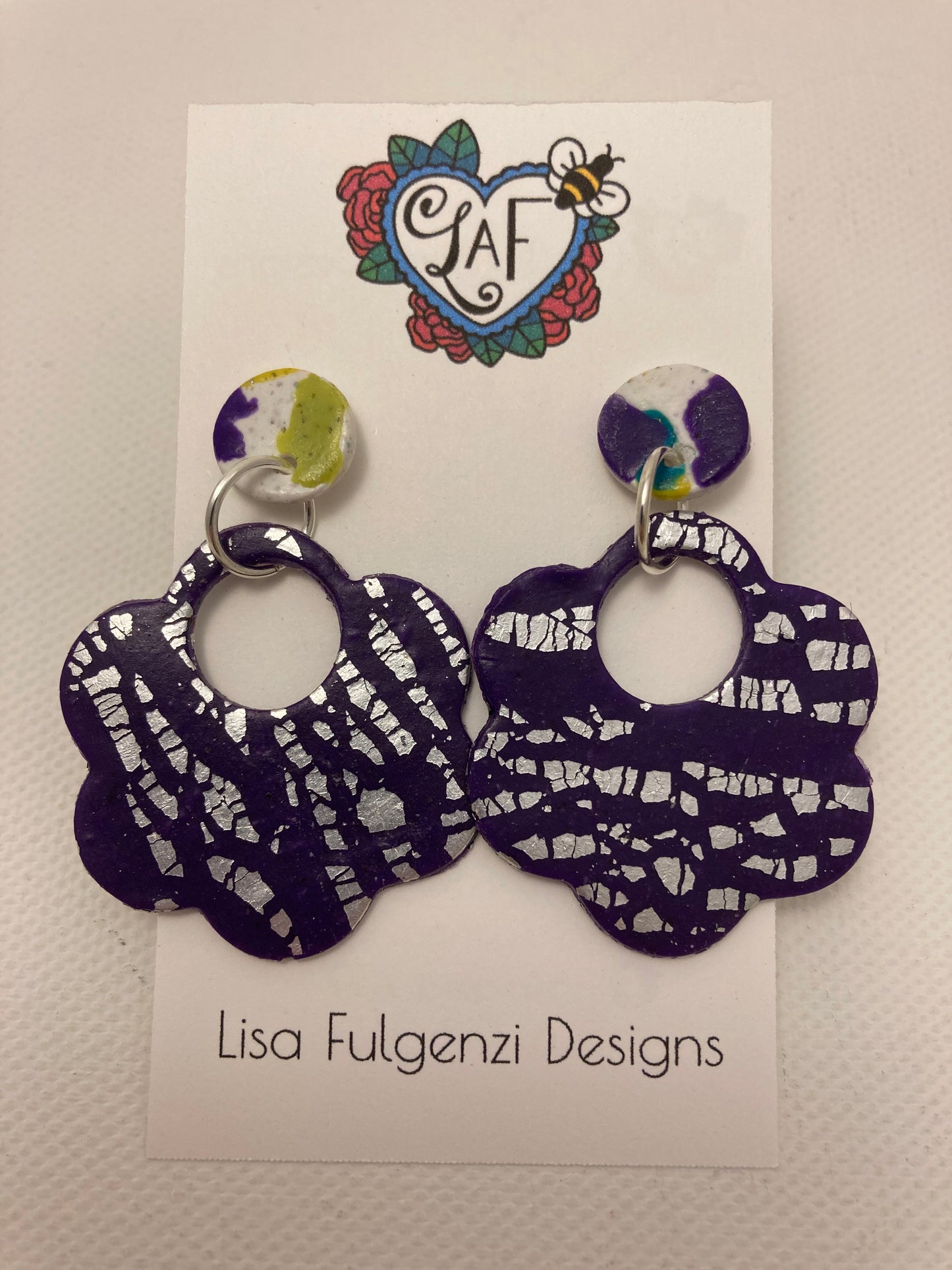 Terrazzo and Foil Leaf Purple Flower Post Earrings