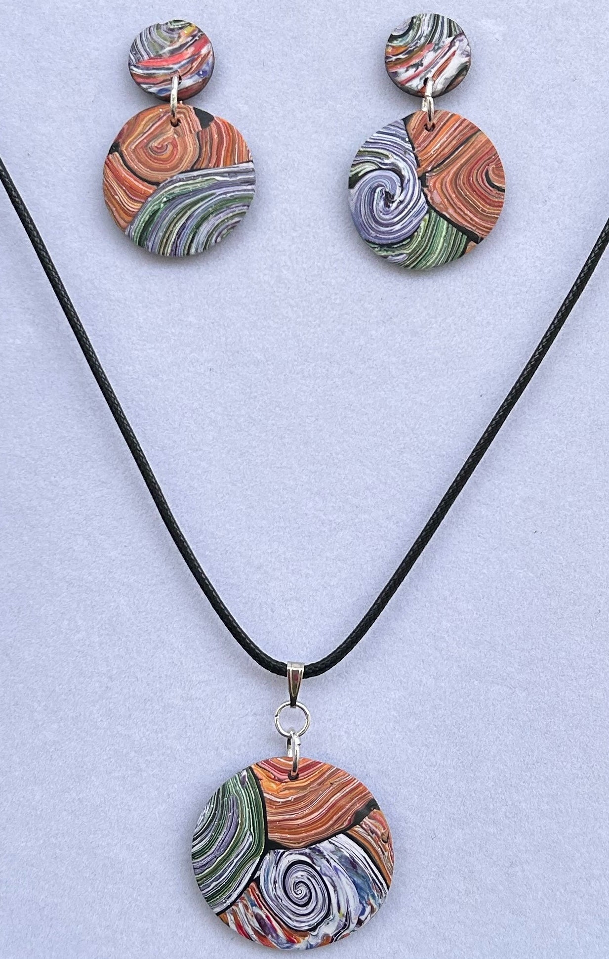Stripes and Swirls Pendant and Earrings