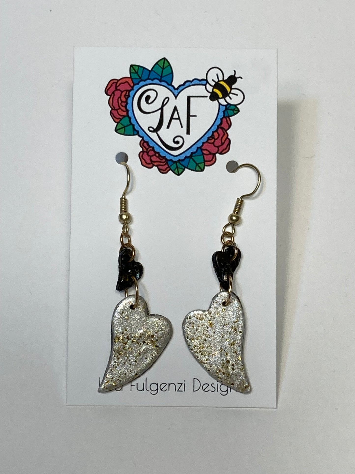 Black and Gold Sparkle Pearl Drop Earrings