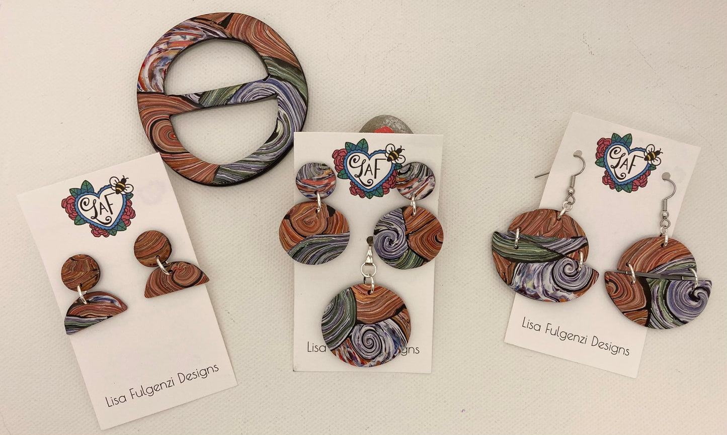 Stripes and Swirls Half Circle Post Earrings