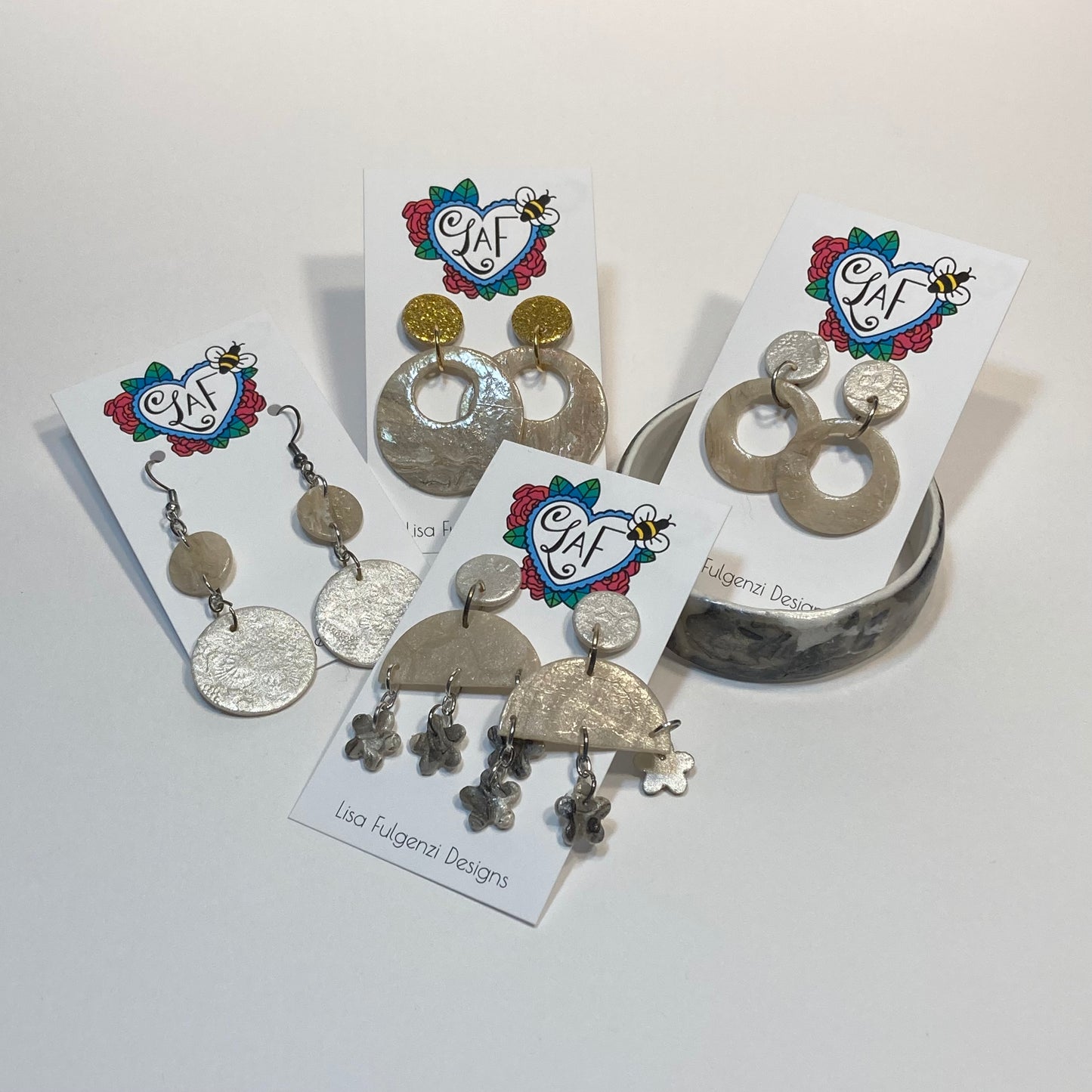 Gold Sparkle and Ivory Marble Post Earrings