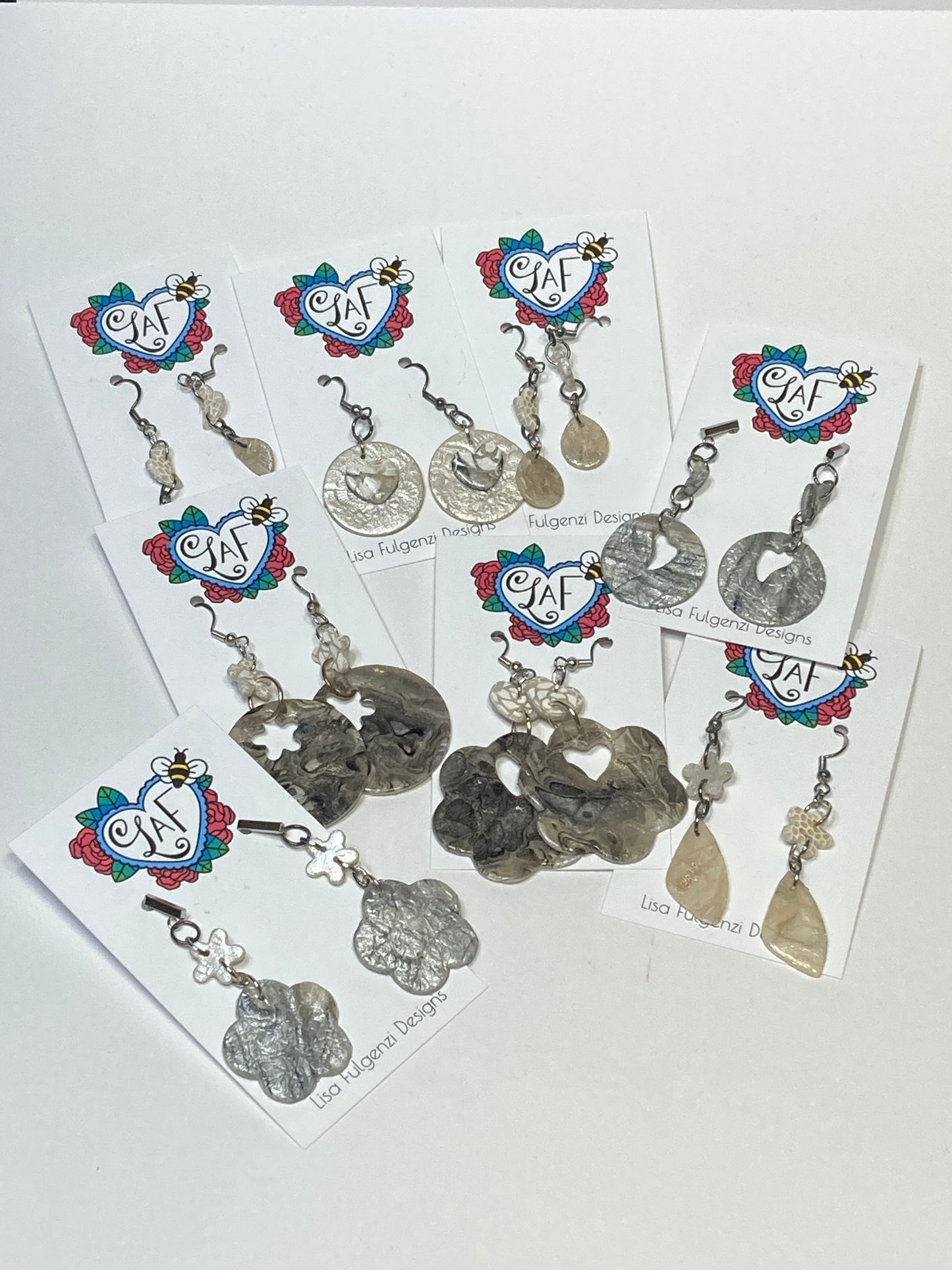 Lace Floral and Ivory Marble Earrings