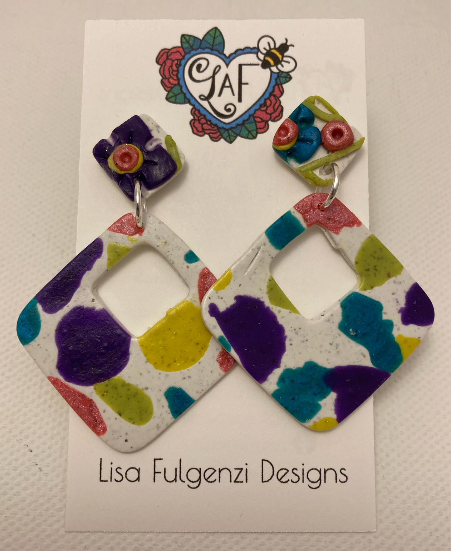 Garden Flowers Square and Terrazzo Post Earrings