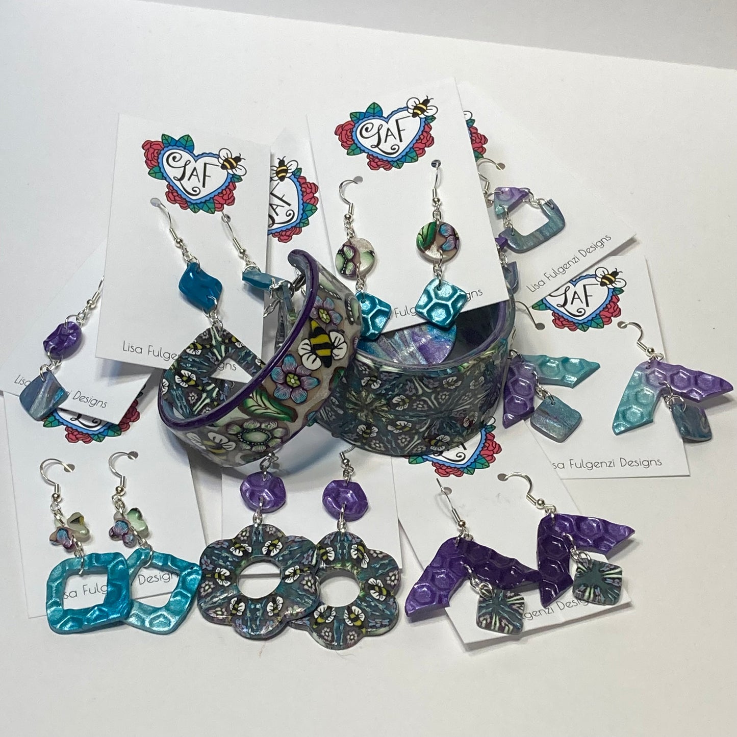 Peacock Pearl and Bumblebee Kaleidoscope Square Earrings