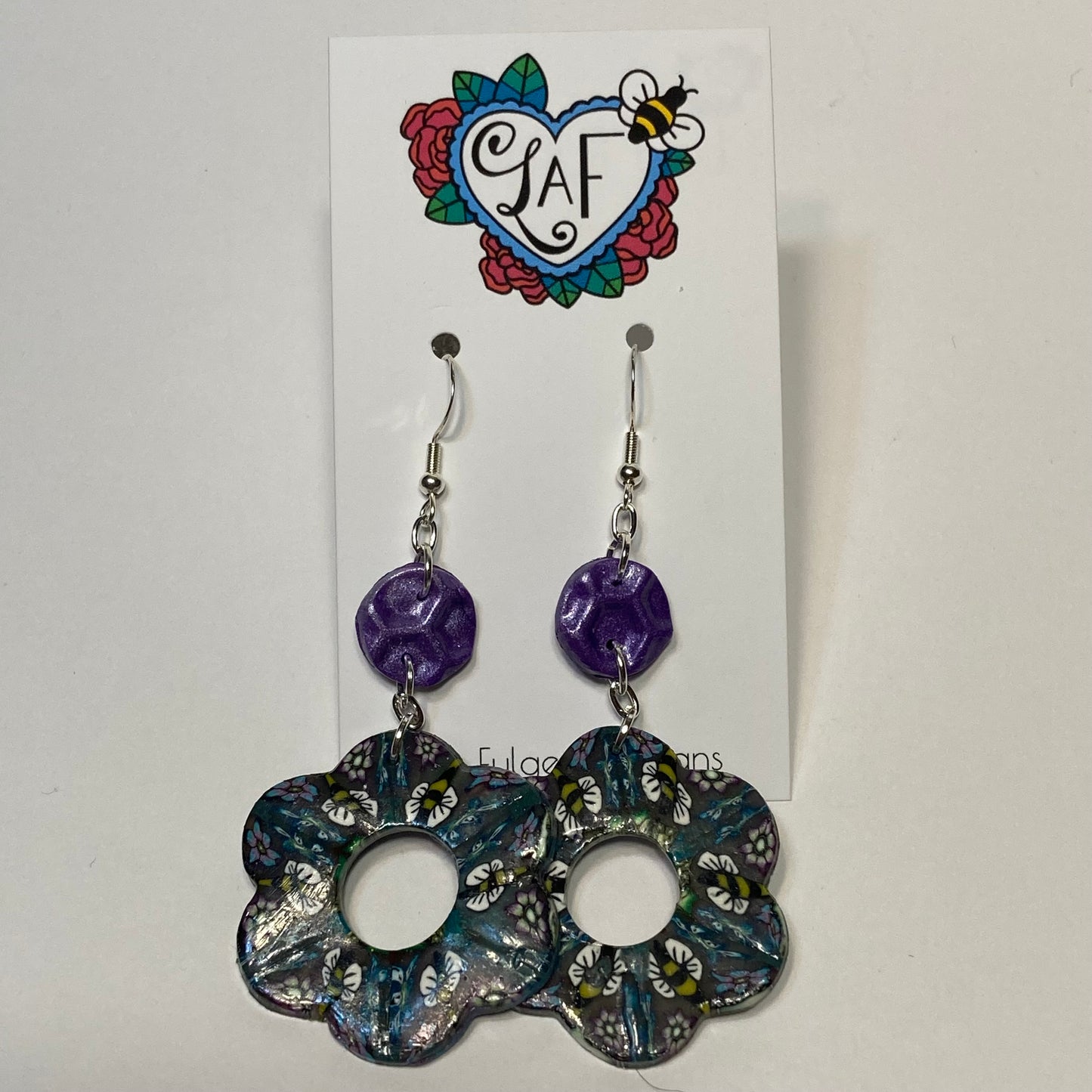 Bee Kaleidoscope and Purple Pearl Drop Earrings