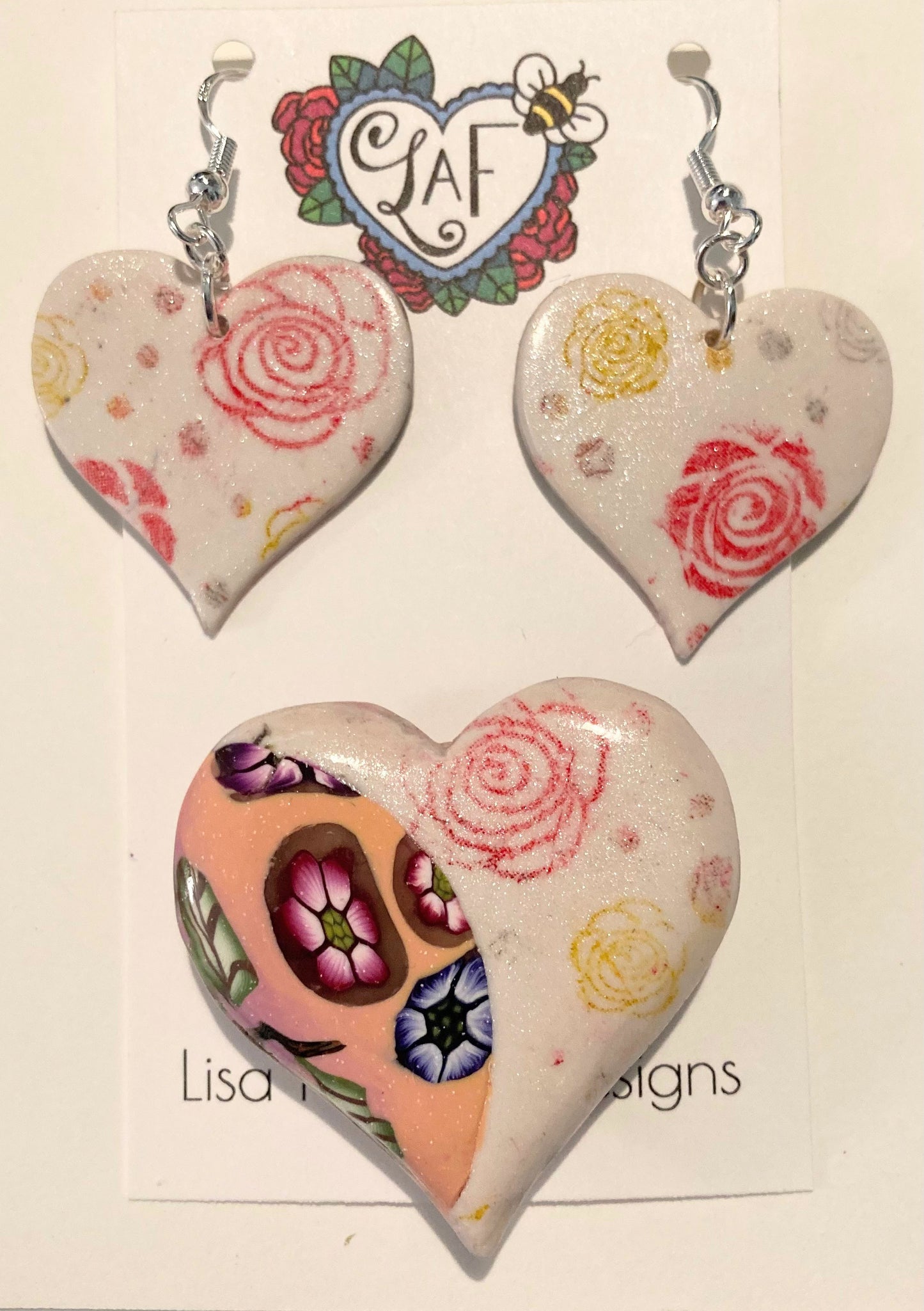 Brooch Earrings Set Yellow Peach