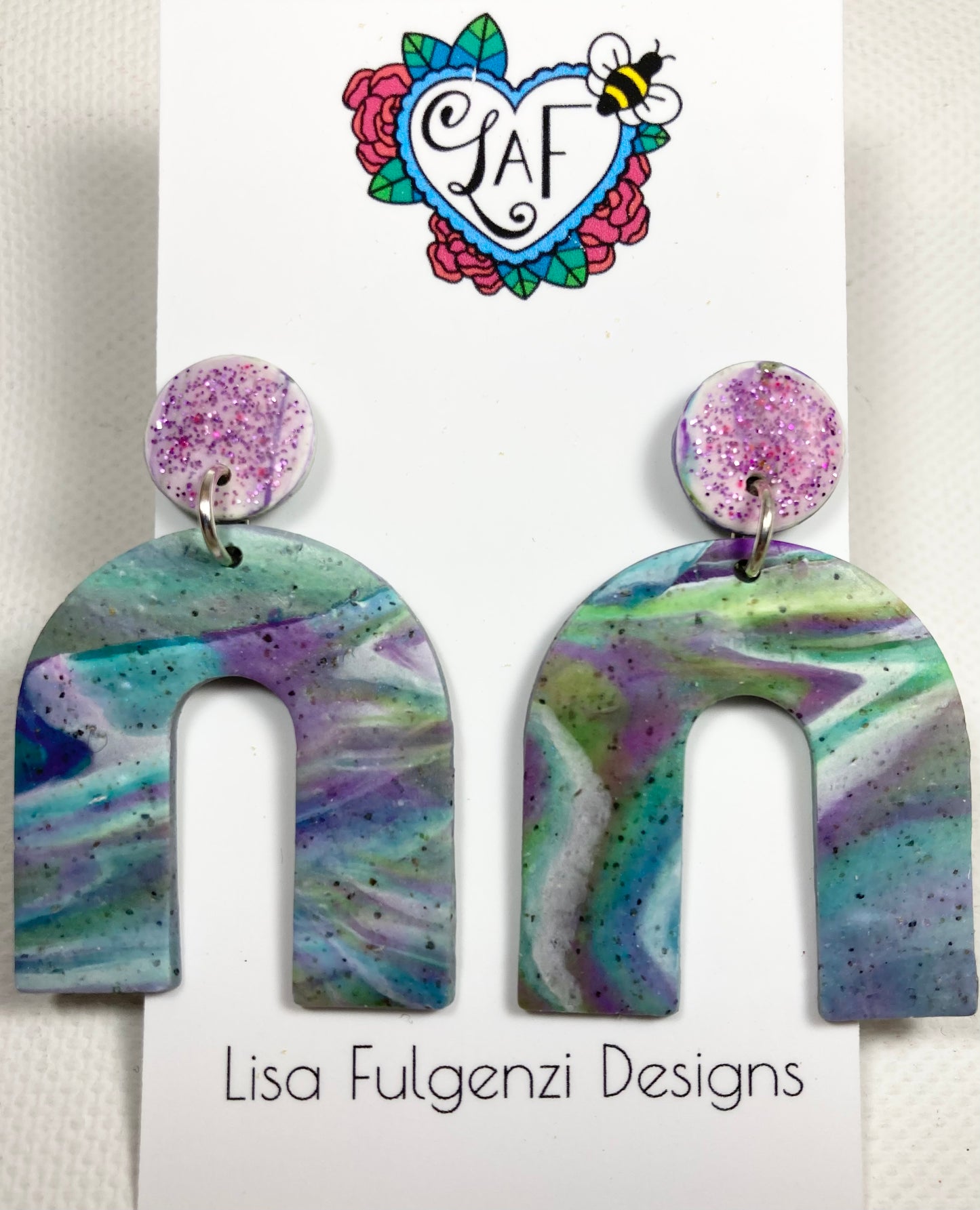 Lavender Stripe, Glitter and Turquoise Marble Color Wide U Post Earrings