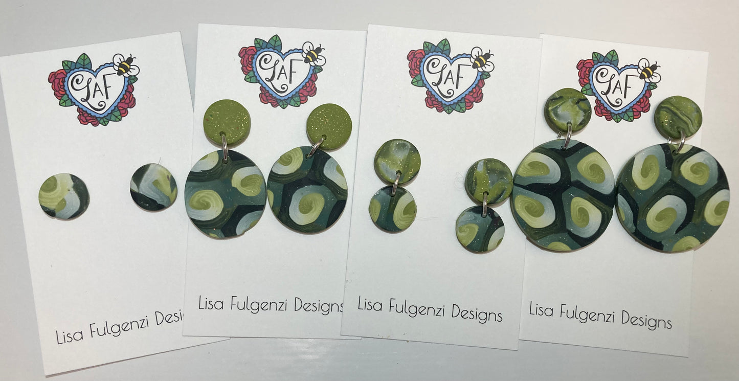 Round Light Green to Dark Green Blend Small Earrings