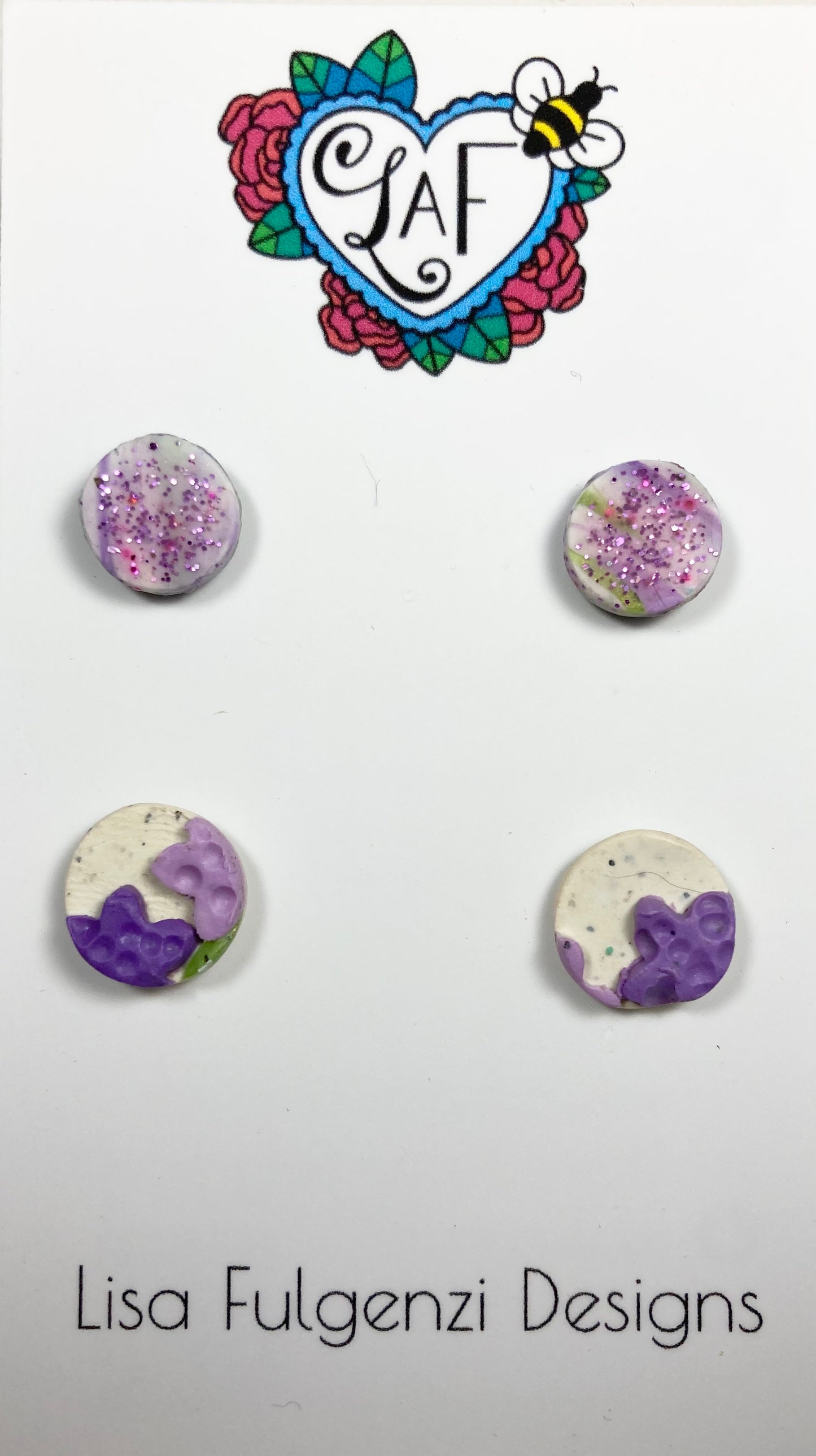 Lavender Small and Stripes and Glitter Mini Stud Post Earrings Dual Pack