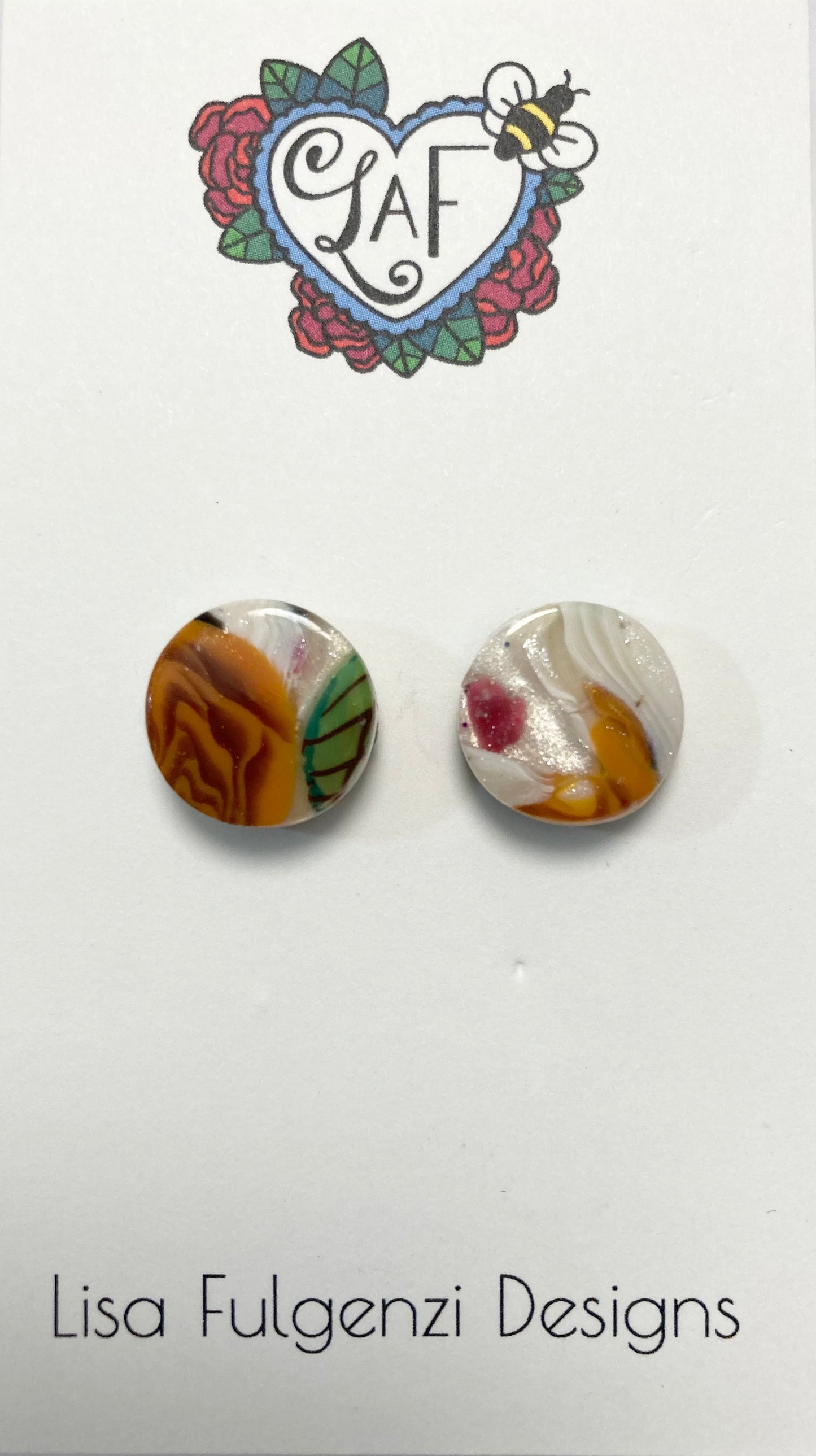Orange and Green Roses Stud Post Earrings