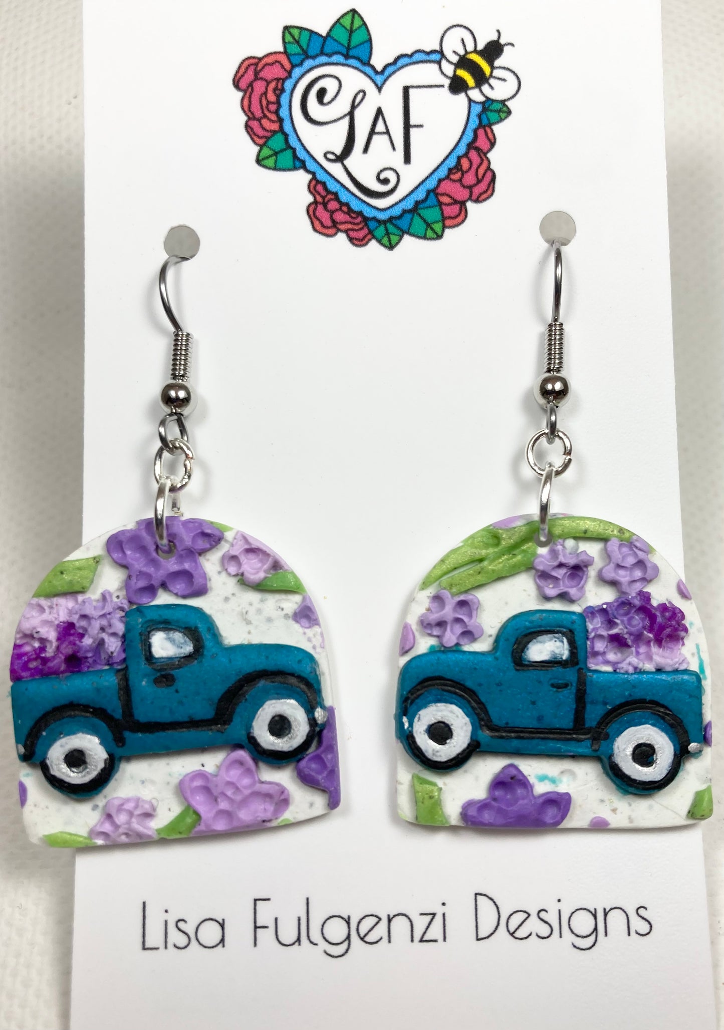 Lavender and Truck Geometric Drop Earrings