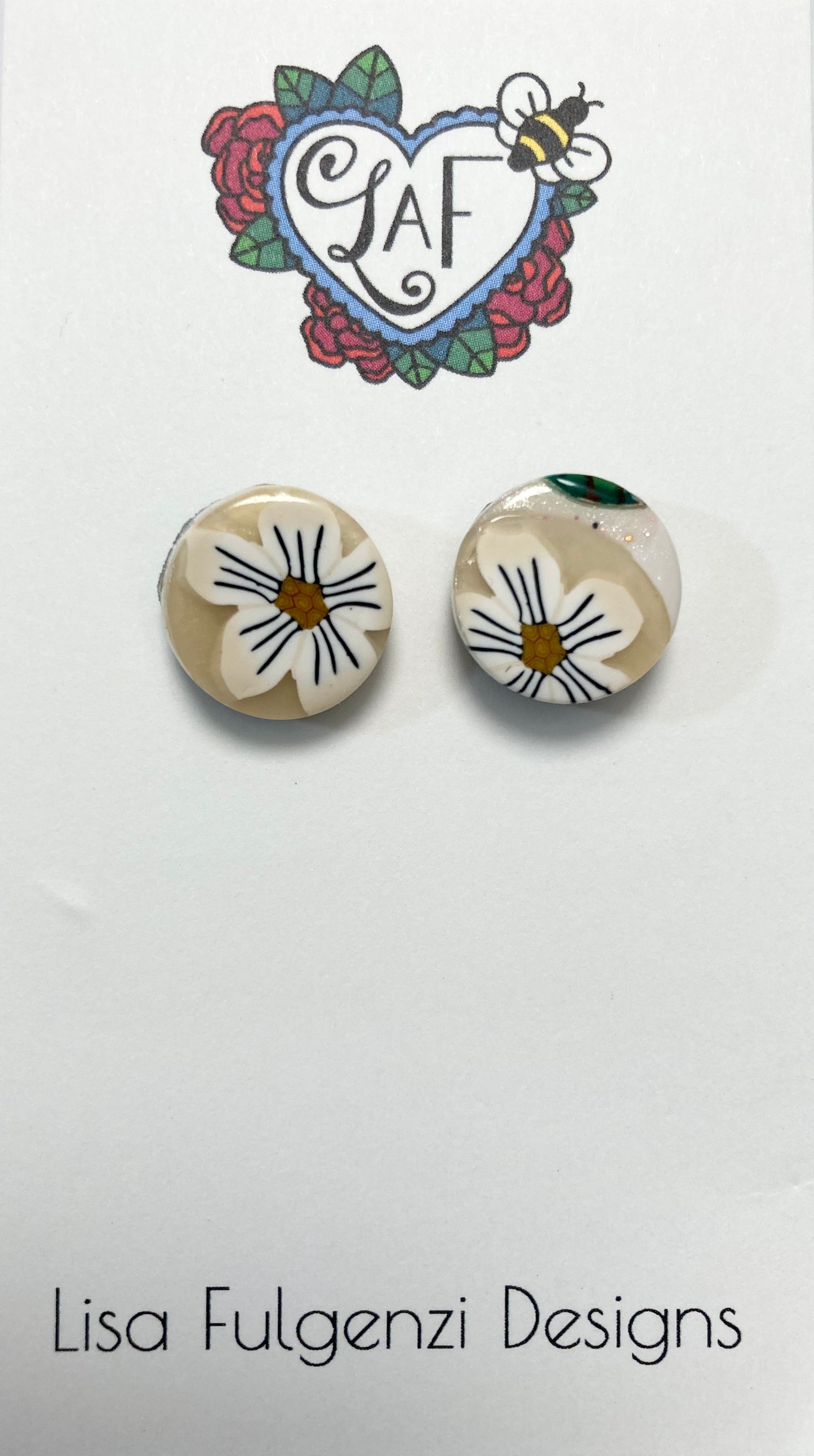 Orange and White Flower Pearl Stud Post Earrings