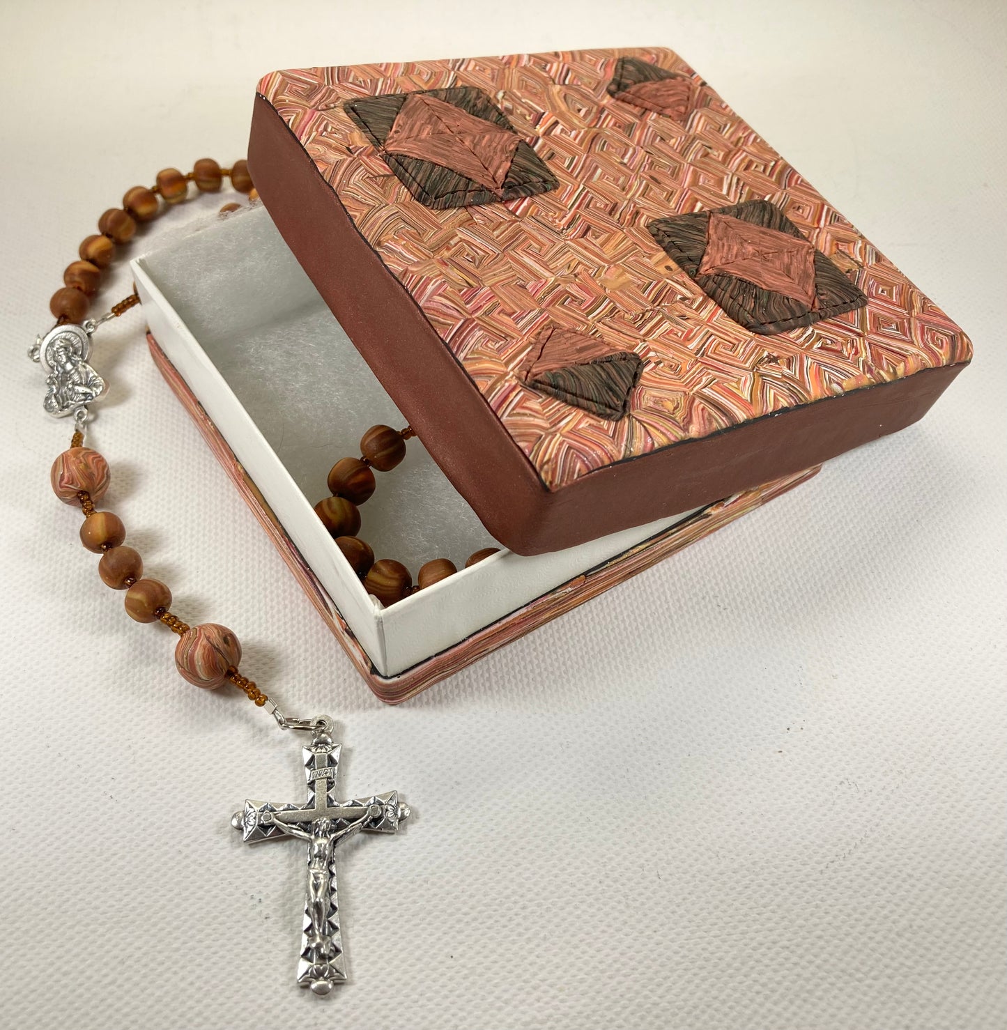 Dad’s Quilt Box and Rosary Set Orange and Bronze