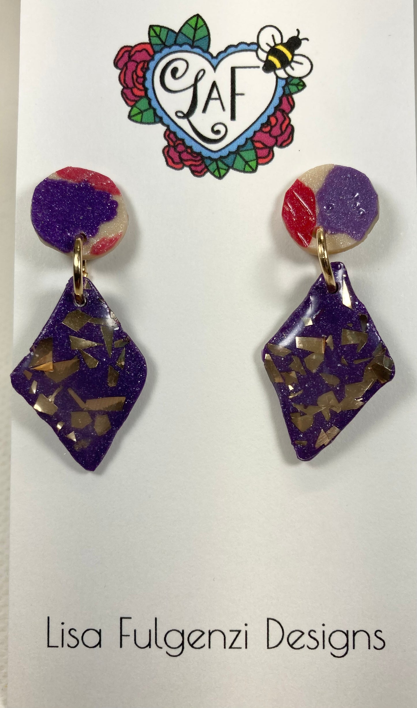 Holiday Vintage Colors Purple Diamond Round Post Earrings