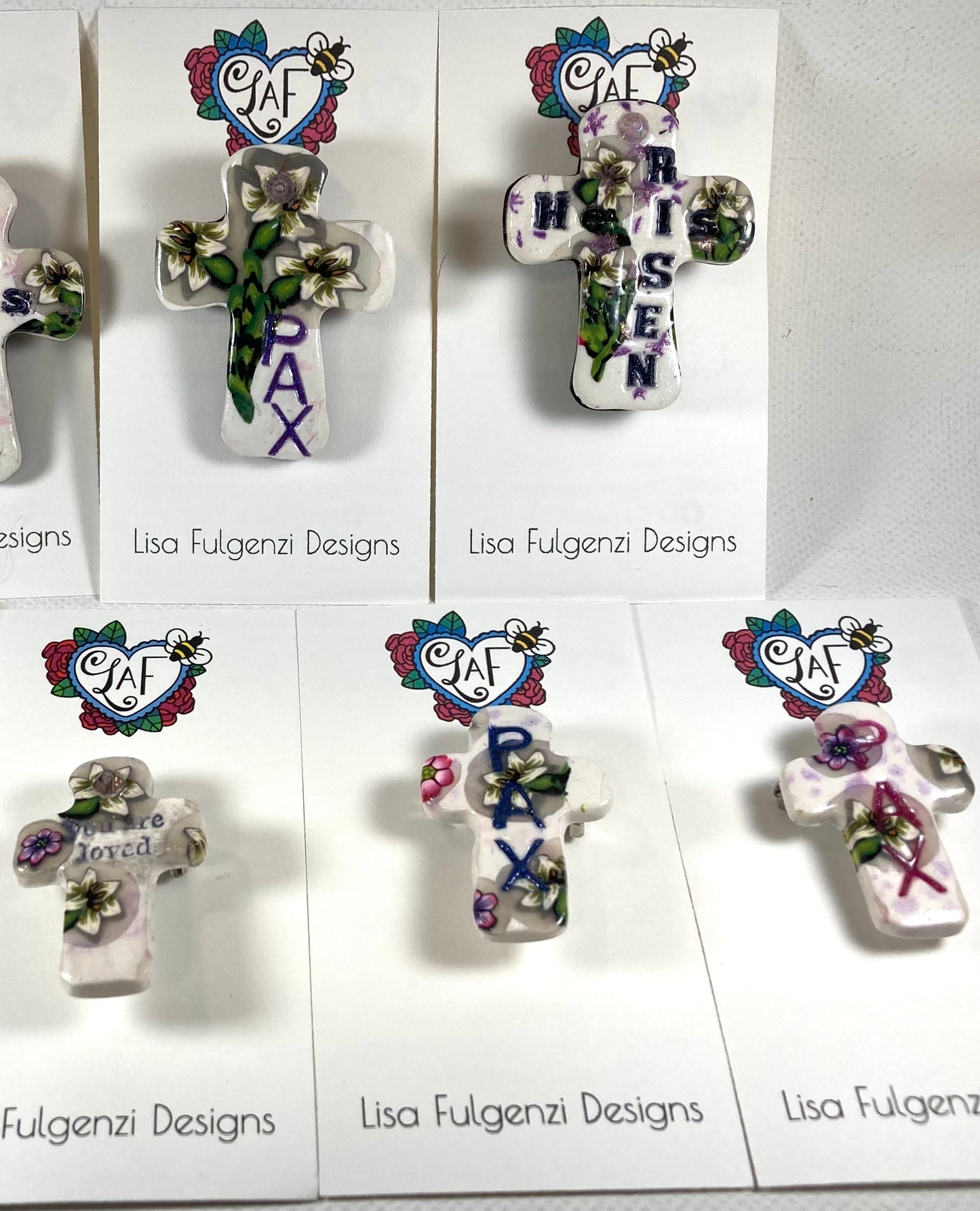 Glitter Pink Hearts and Floral Crosses Post Earrings