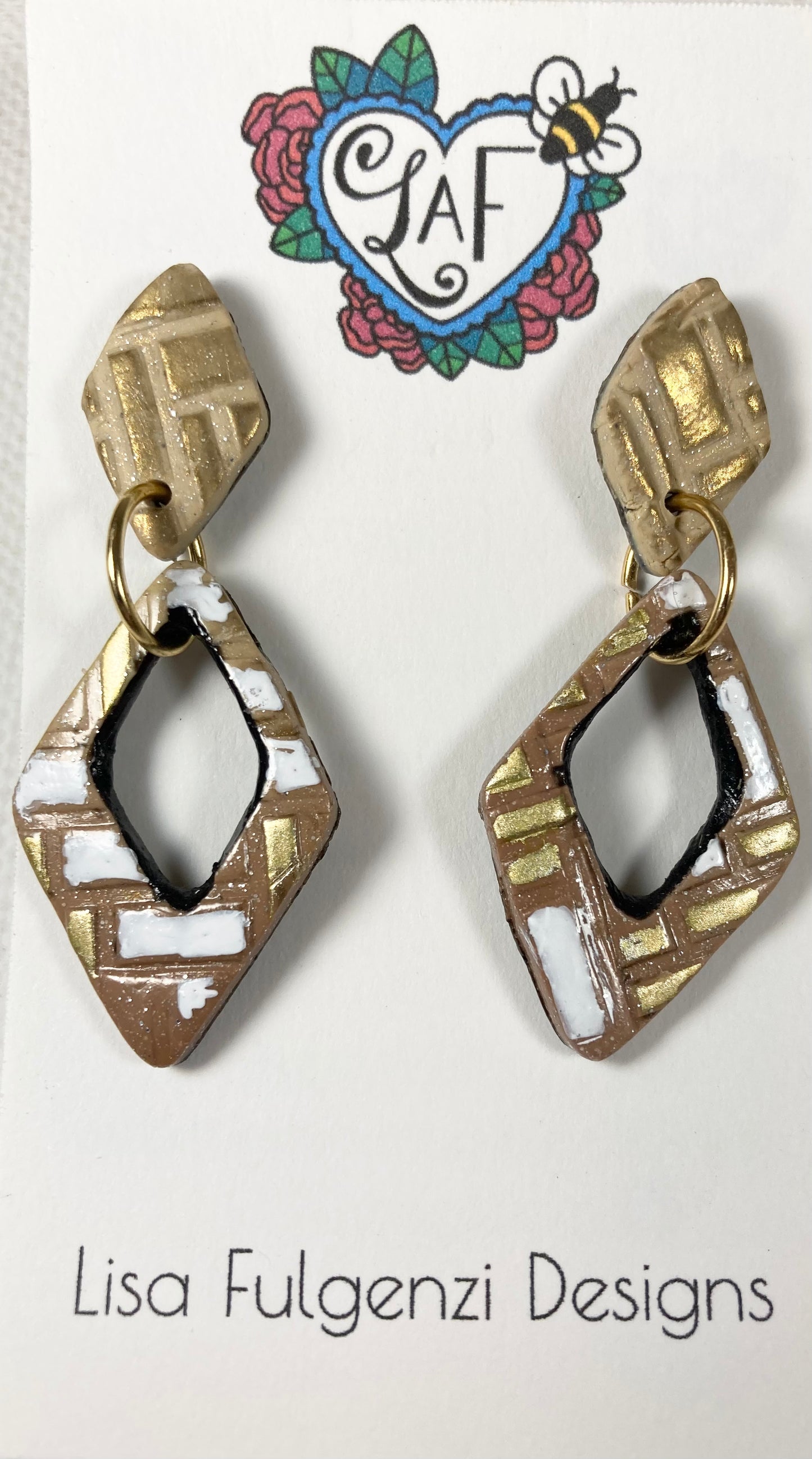 Glitter, Diamonds and Brick Gold and White Medium Post Earrings