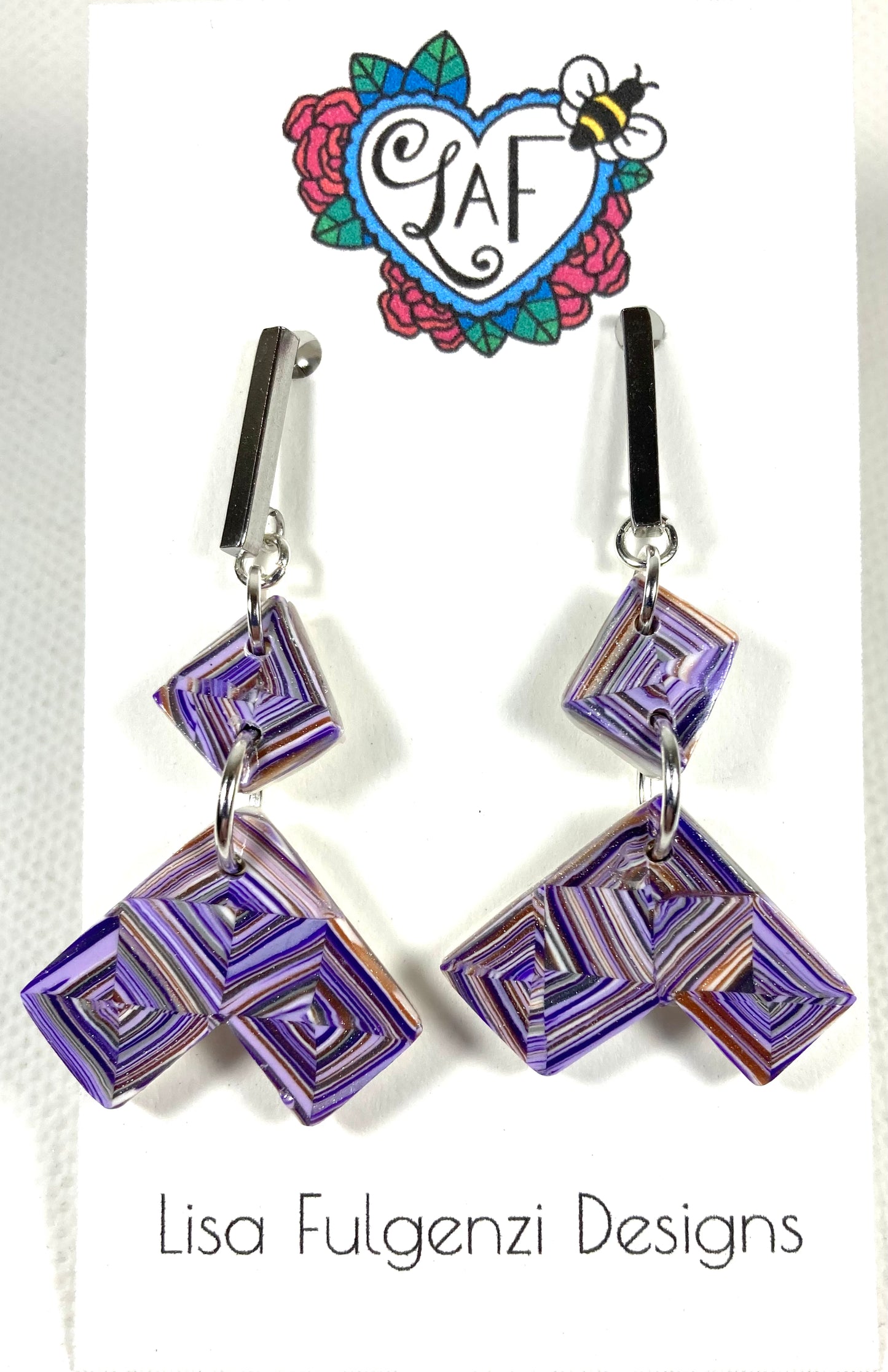 Lavender Quilt Square Post Dangle Earrings