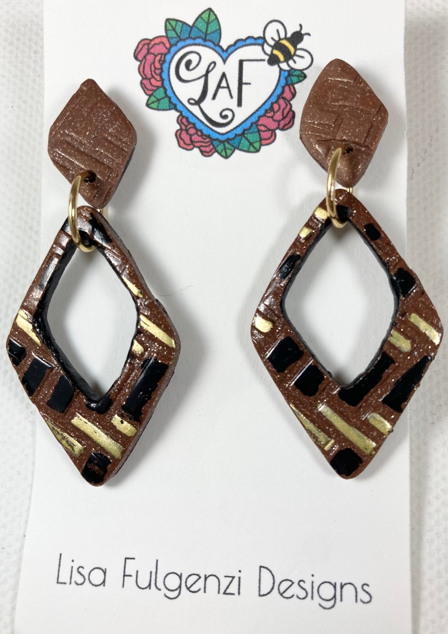 Glitter, Diamonds and Brick Gold and Black Post Earrings