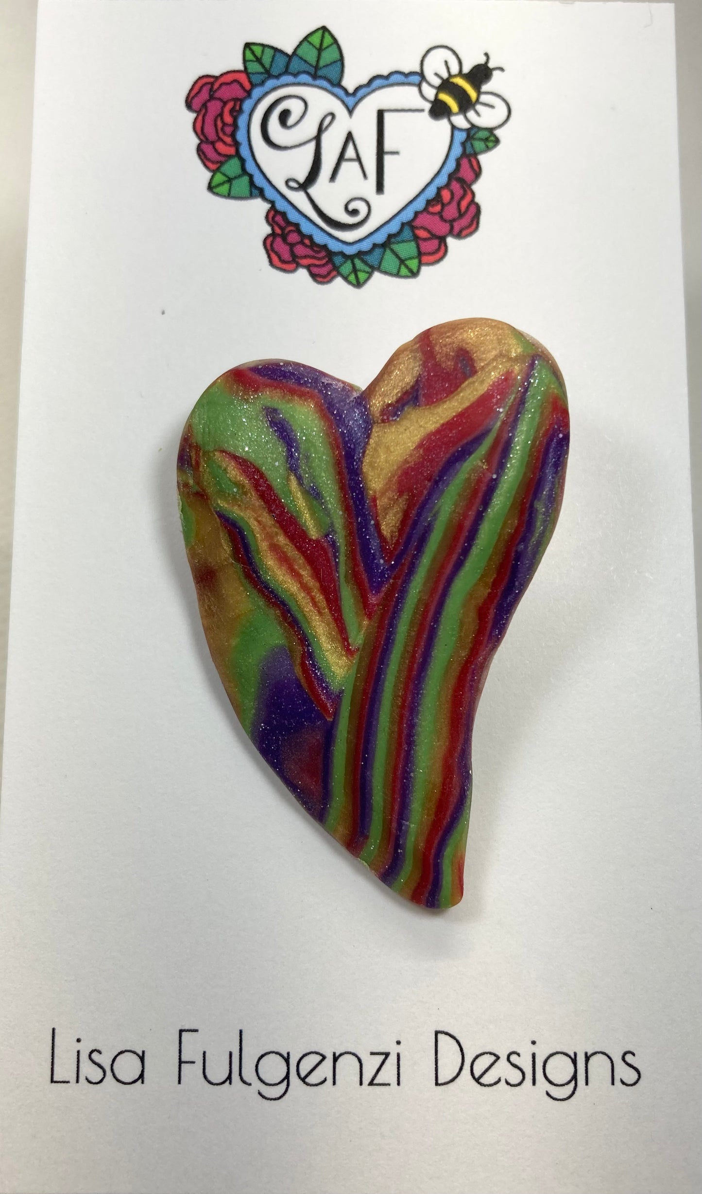 Holiday Vintage Colors Offset Heart Brooch Stripes R