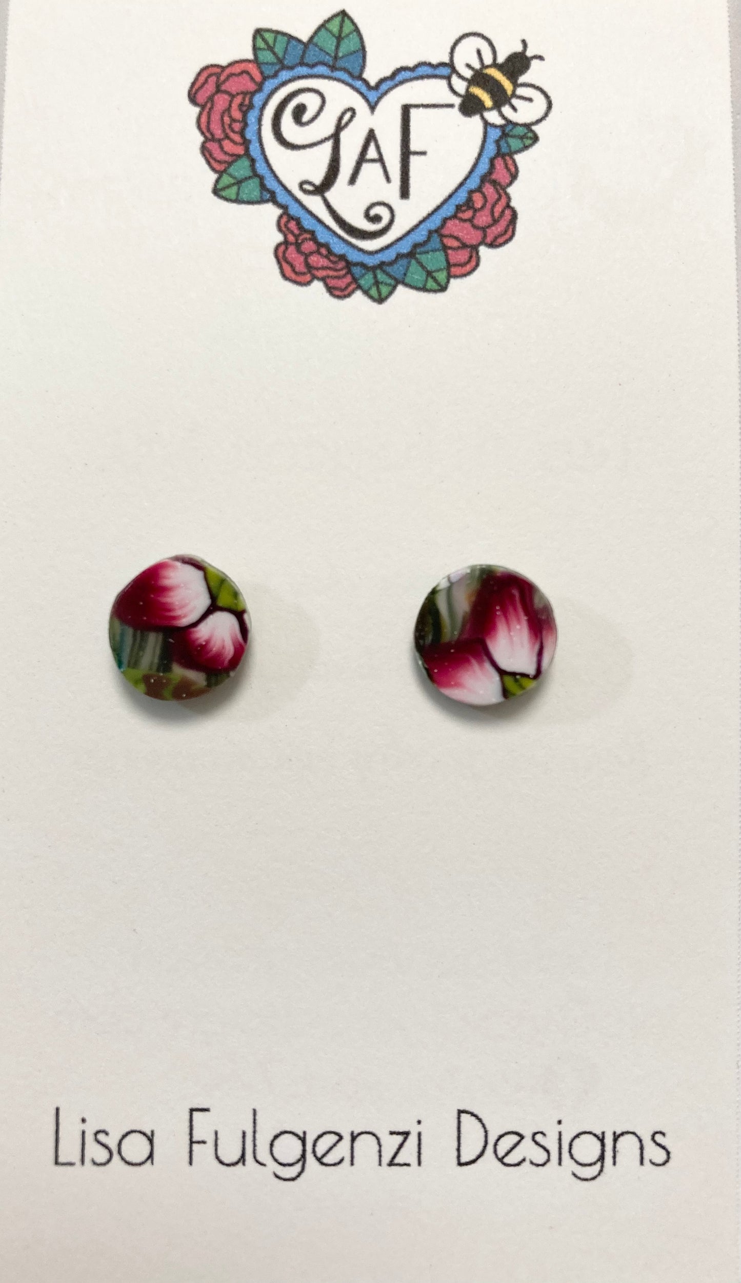 Floral Pink Stripes and Swirls Mini Stud Post Earrings