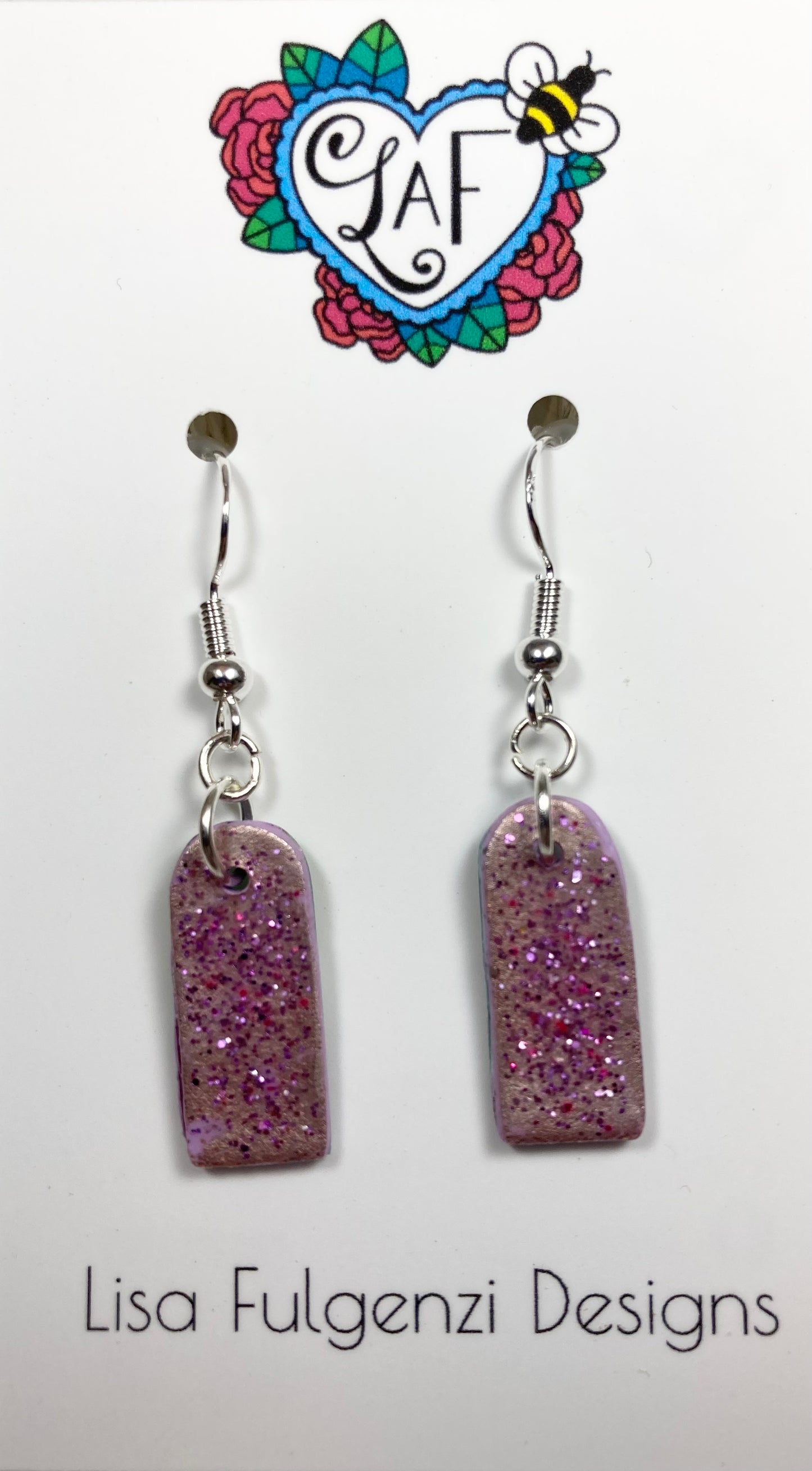 Lavender Foil and Glitter Pink Geometric Drop Earrings