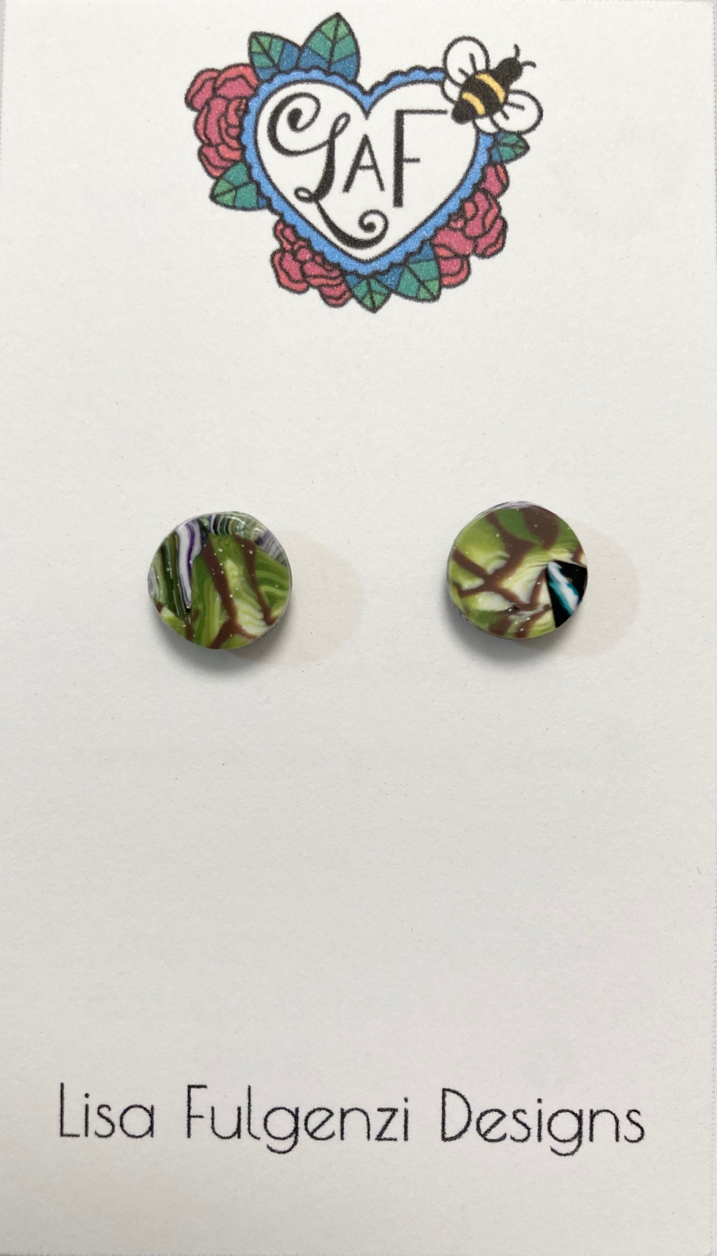 Green Leaves Stripes and Swirls Mini Stud Post Earrings