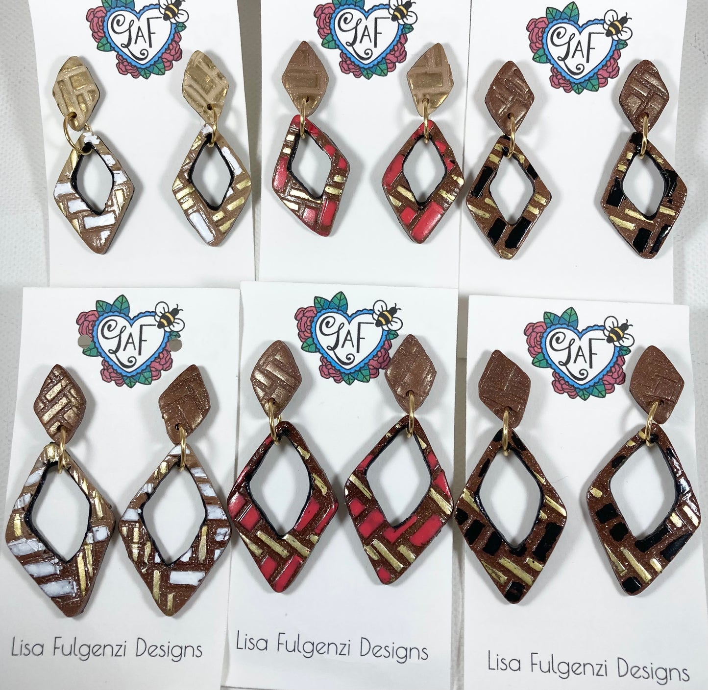 Glitter, Diamonds and Brick Gold and White Post Earrings