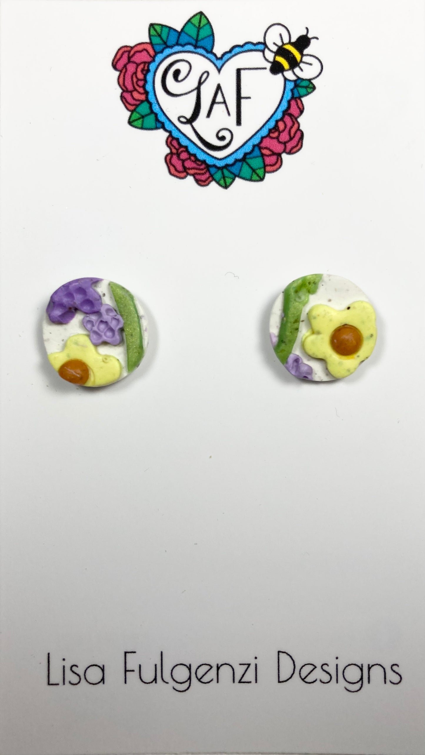 Lavender and Yellow Flower Post Stud Earrings