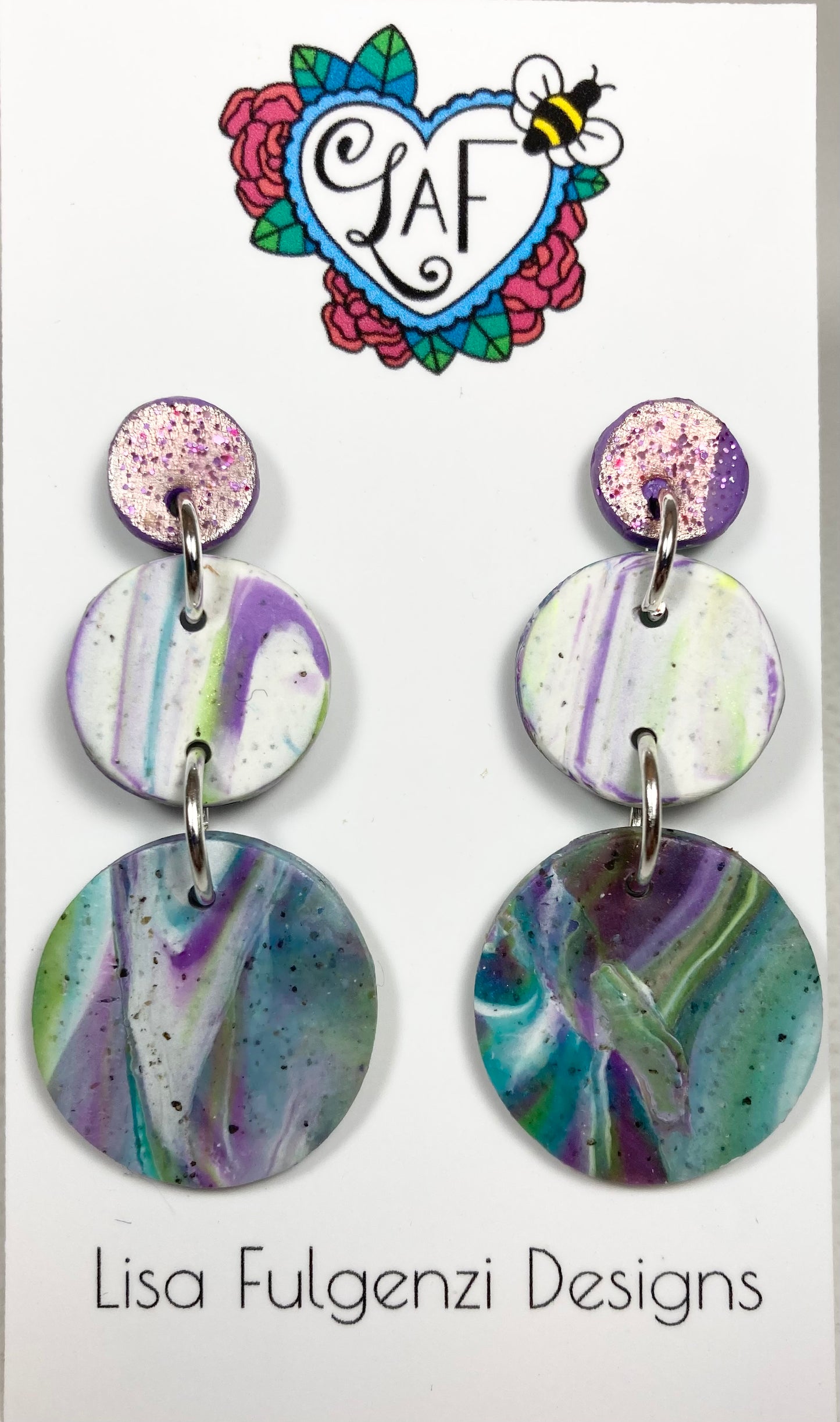 Lavender Stripes and Marble Round Large Post Earrings