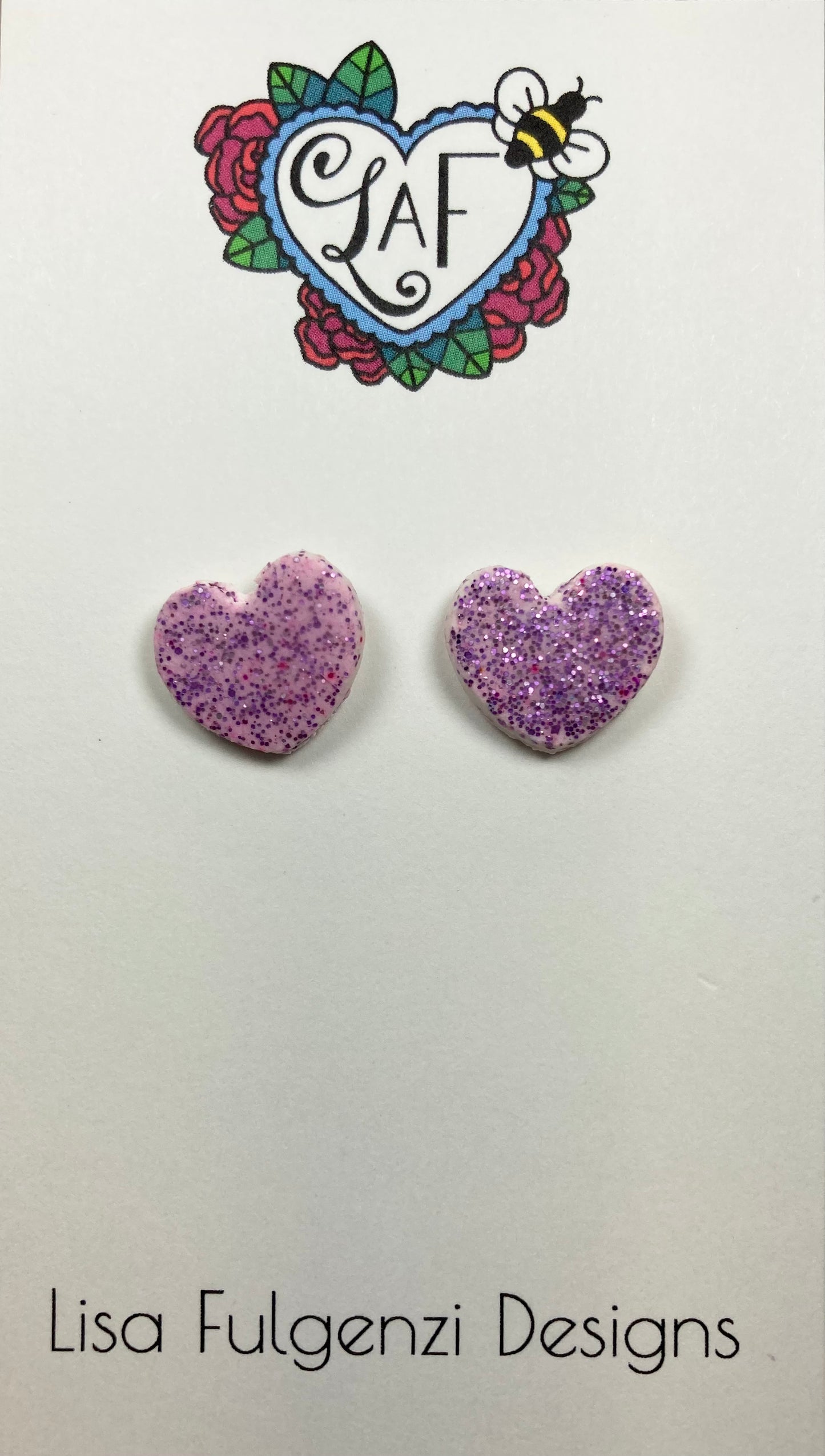 Sweet Heart Glitter Earrings Lavendar Posts