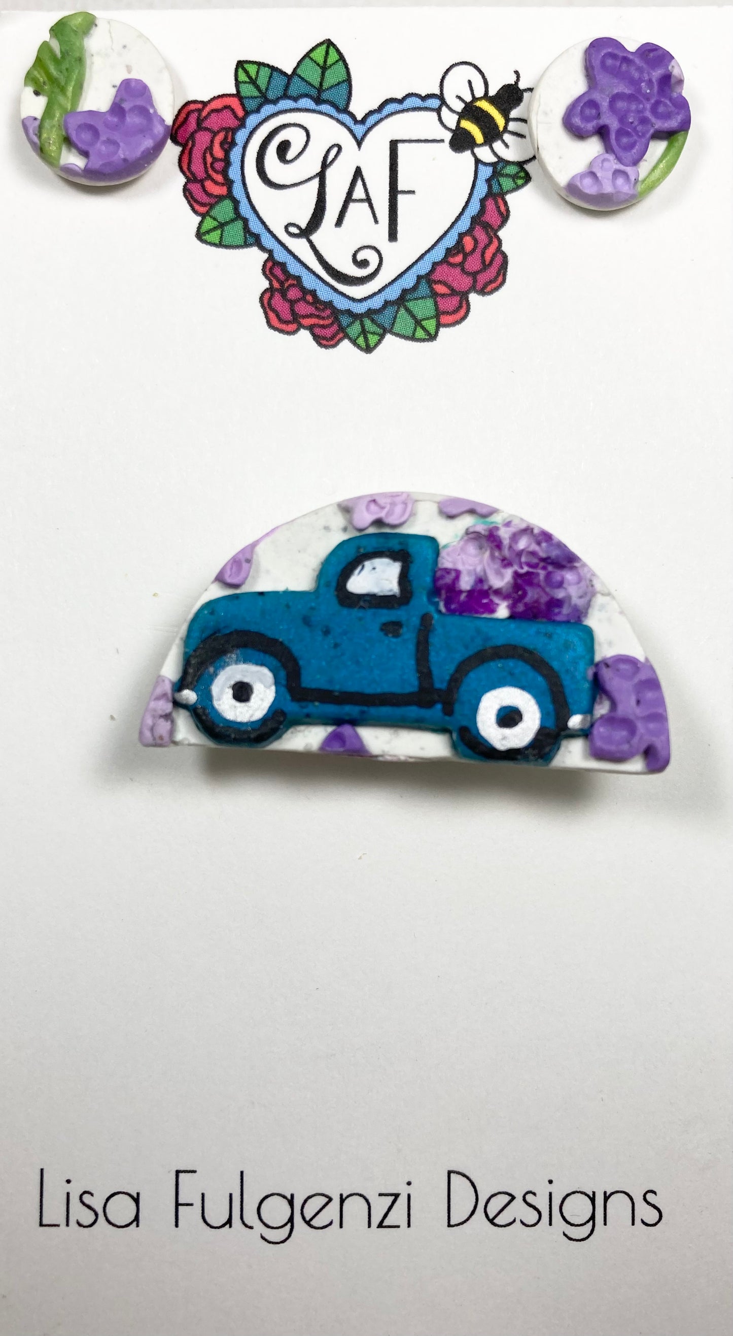 Lavender and Truck Small Stud Earring and Brooch Set
