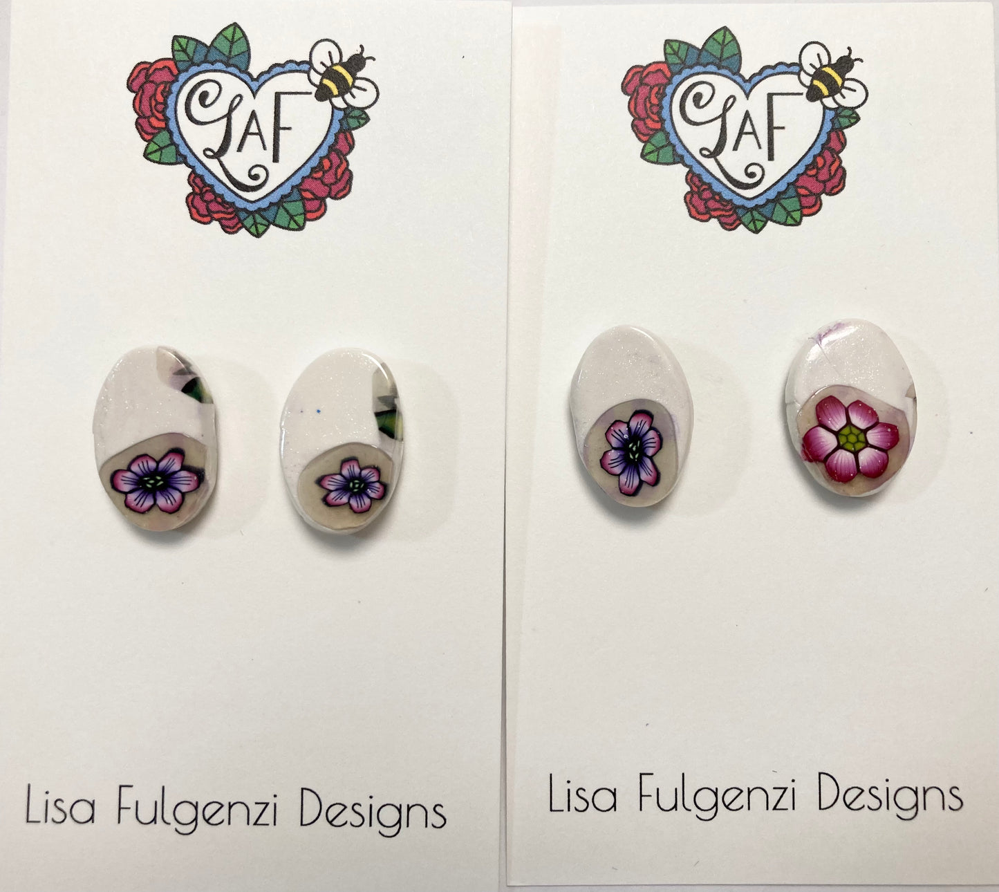 Floral Pink and Purple Oval Stud Post Earrings