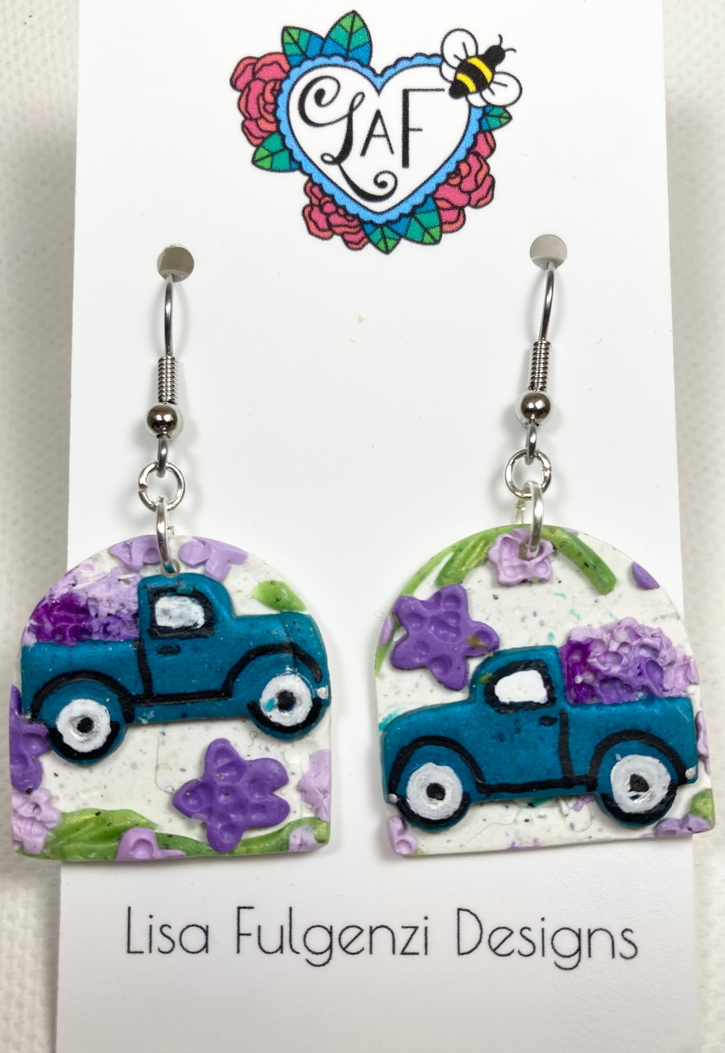 Lavender and Truck Geometric Drop Earrings